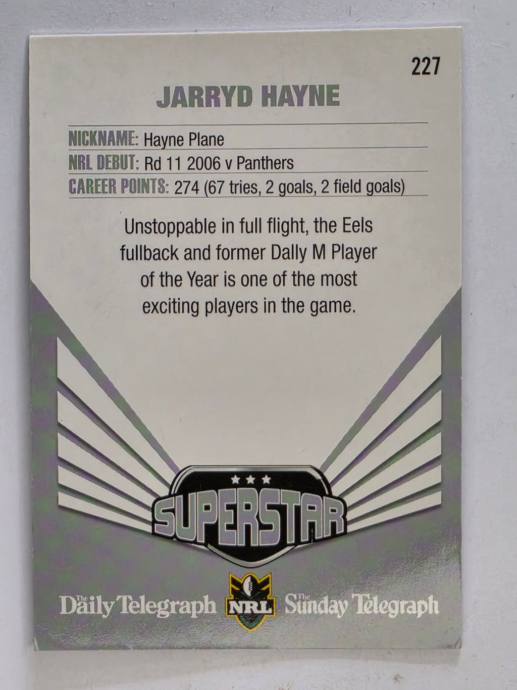 NRL 2012 Daily Telegraph | #227 Jarryd Hayne Superstar