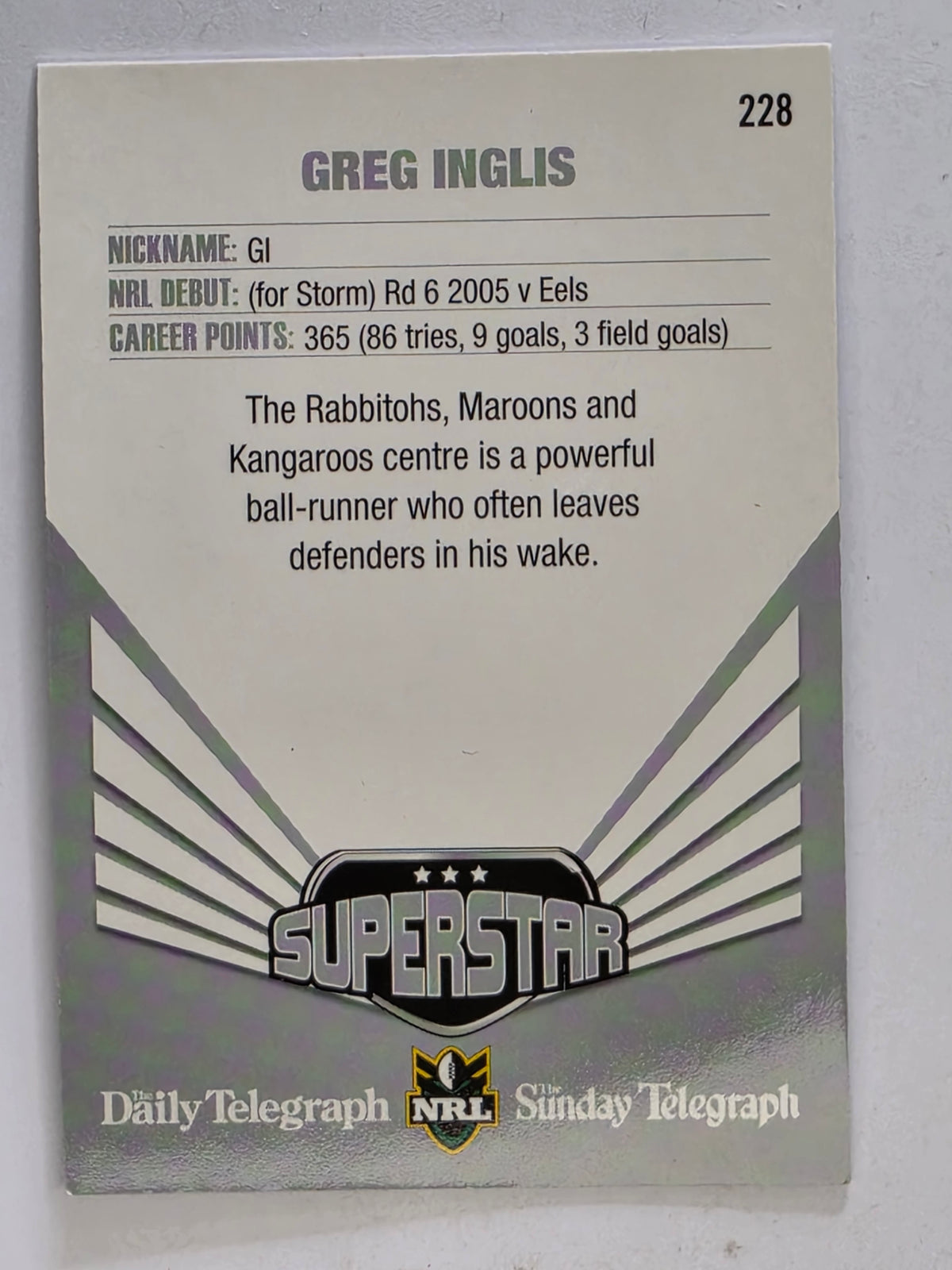 NRL 2012 Daily Telegraph | #228 Greg Inglis Superstar