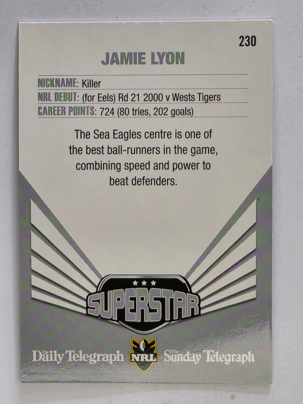 NRL 2012 Daily Telegraph | #230 Jamie Lyon Superstar