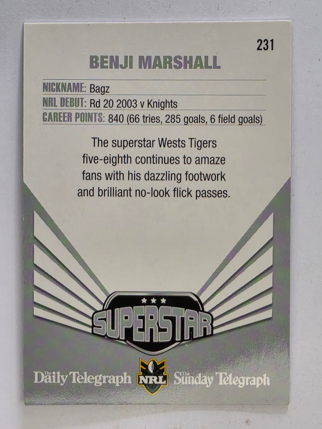 NRL 2012 Daily Telegraph | #231 Benji Marshall Superstar