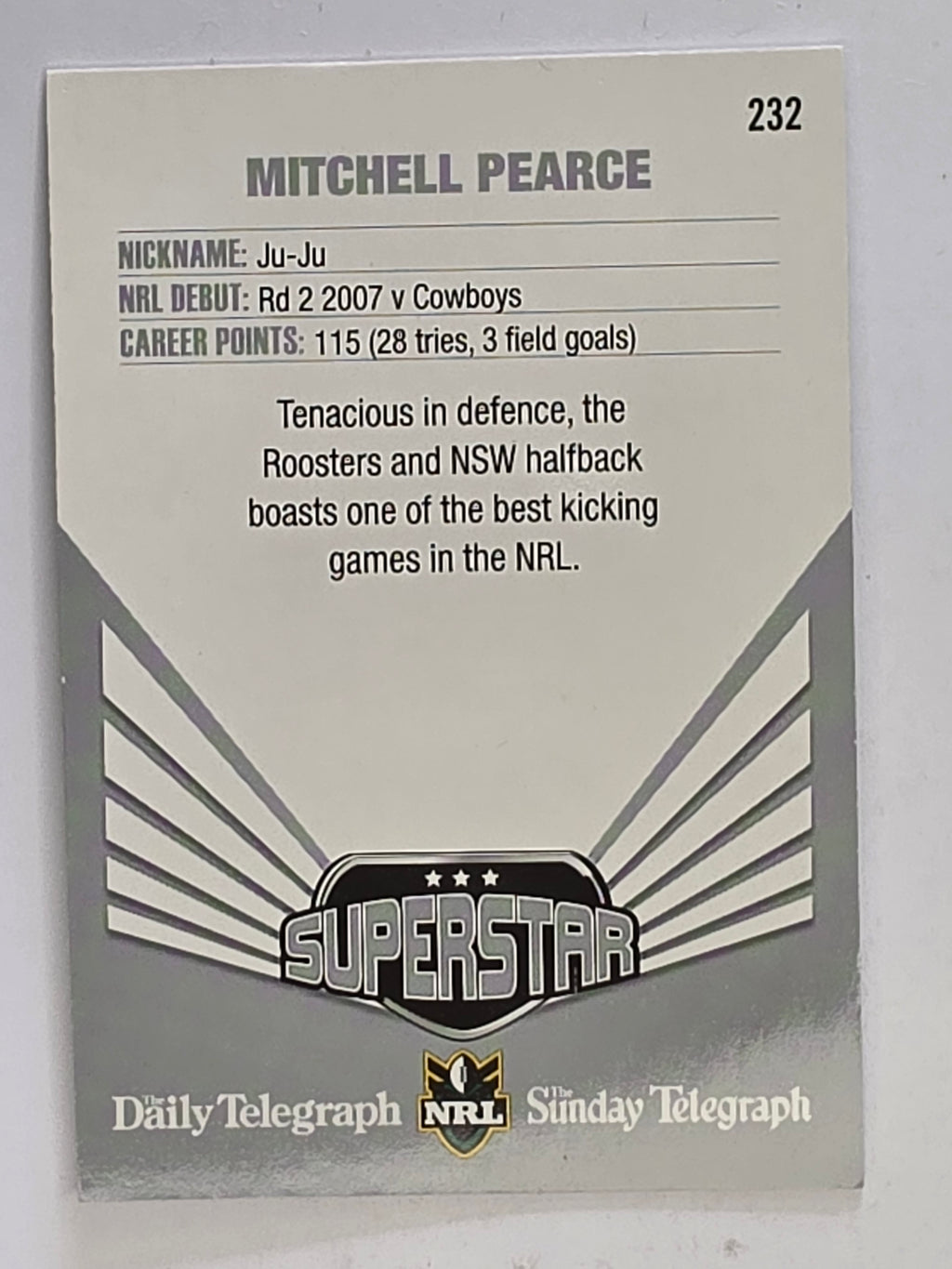 NRL 2012 Daily Telegraph | #232 Mitchell Pearce Superstar