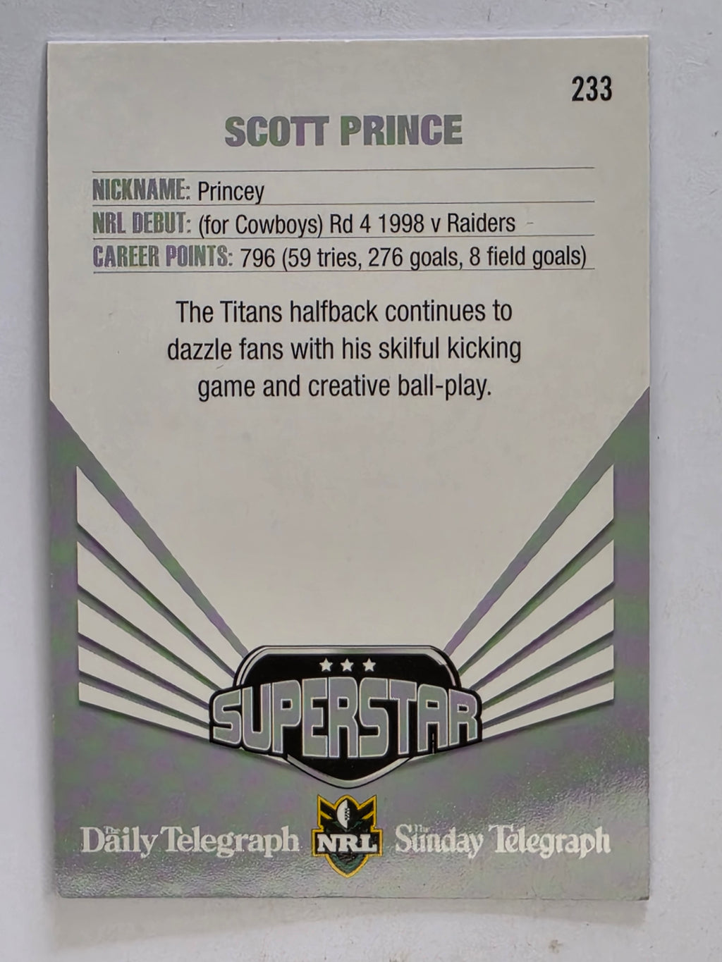 NRL 2012 Daily Telegraph | #233 Scott Prince Superstar
