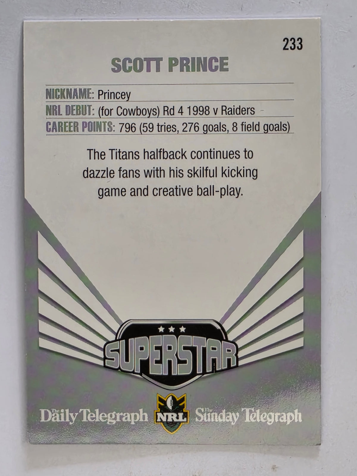 NRL 2012 Daily Telegraph | #233 Scott Prince Superstar