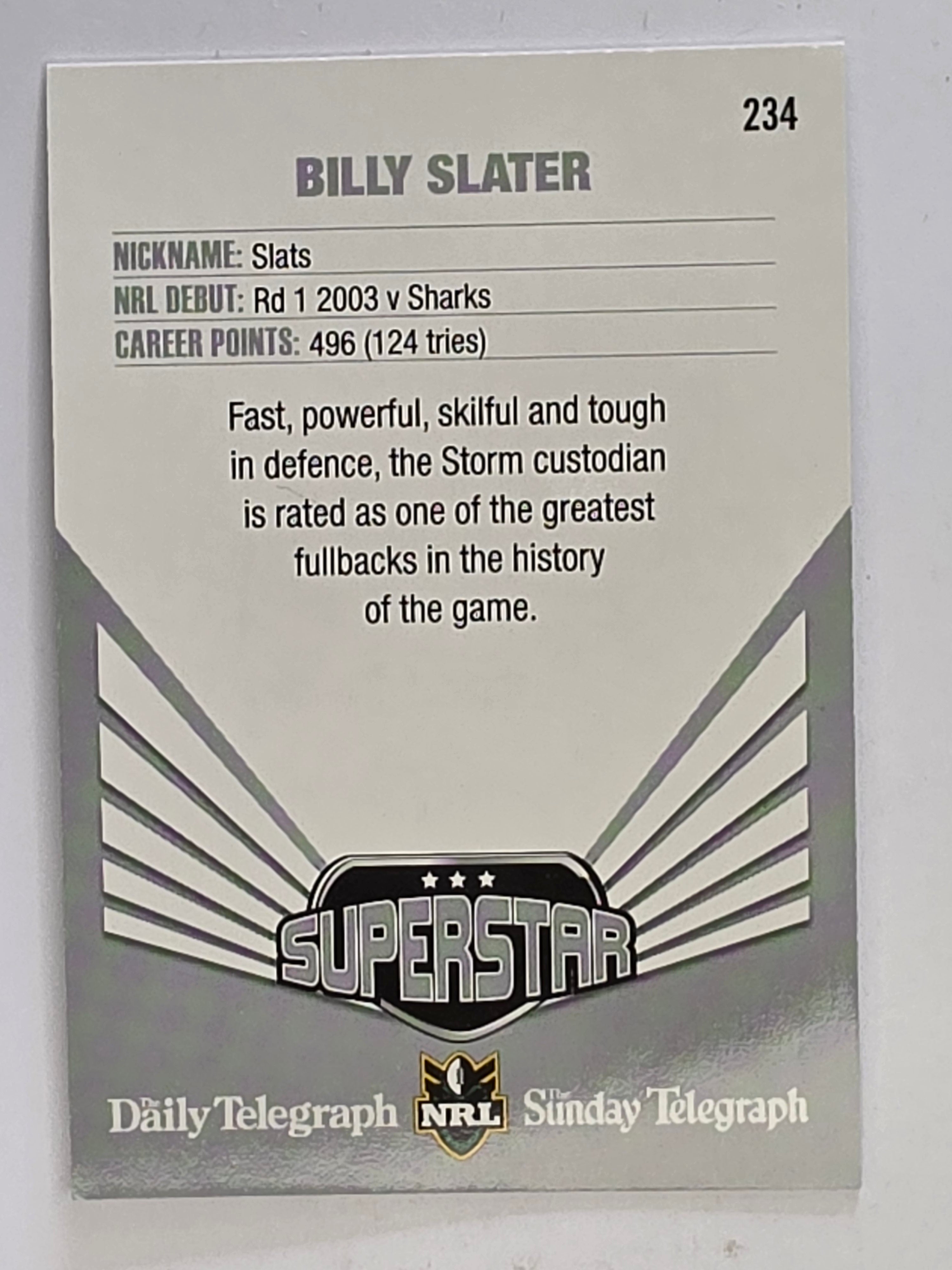 NRL 2012 Daily Telegraph | #234 Billy Slater Superstar