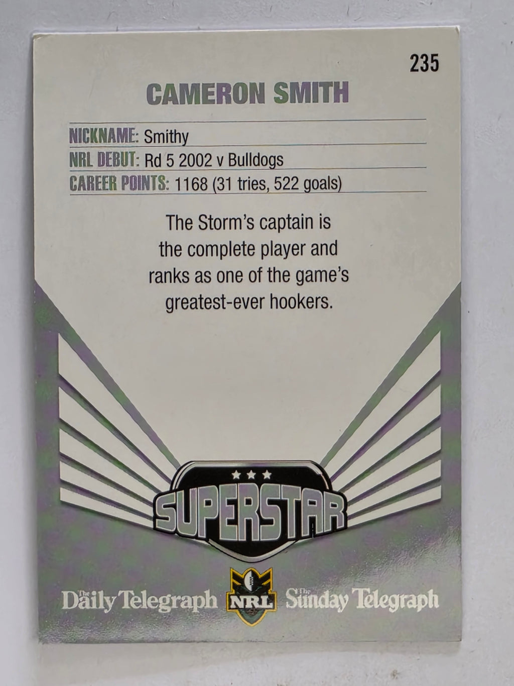 NRL 2012 Daily Telegraph | #235 Cameron Smith Superstar