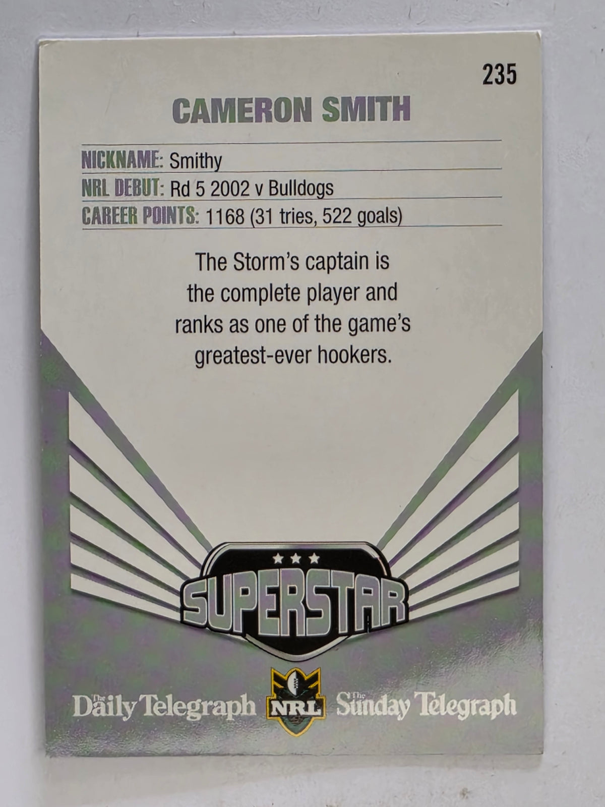 NRL 2012 Daily Telegraph | #235 Cameron Smith Superstar