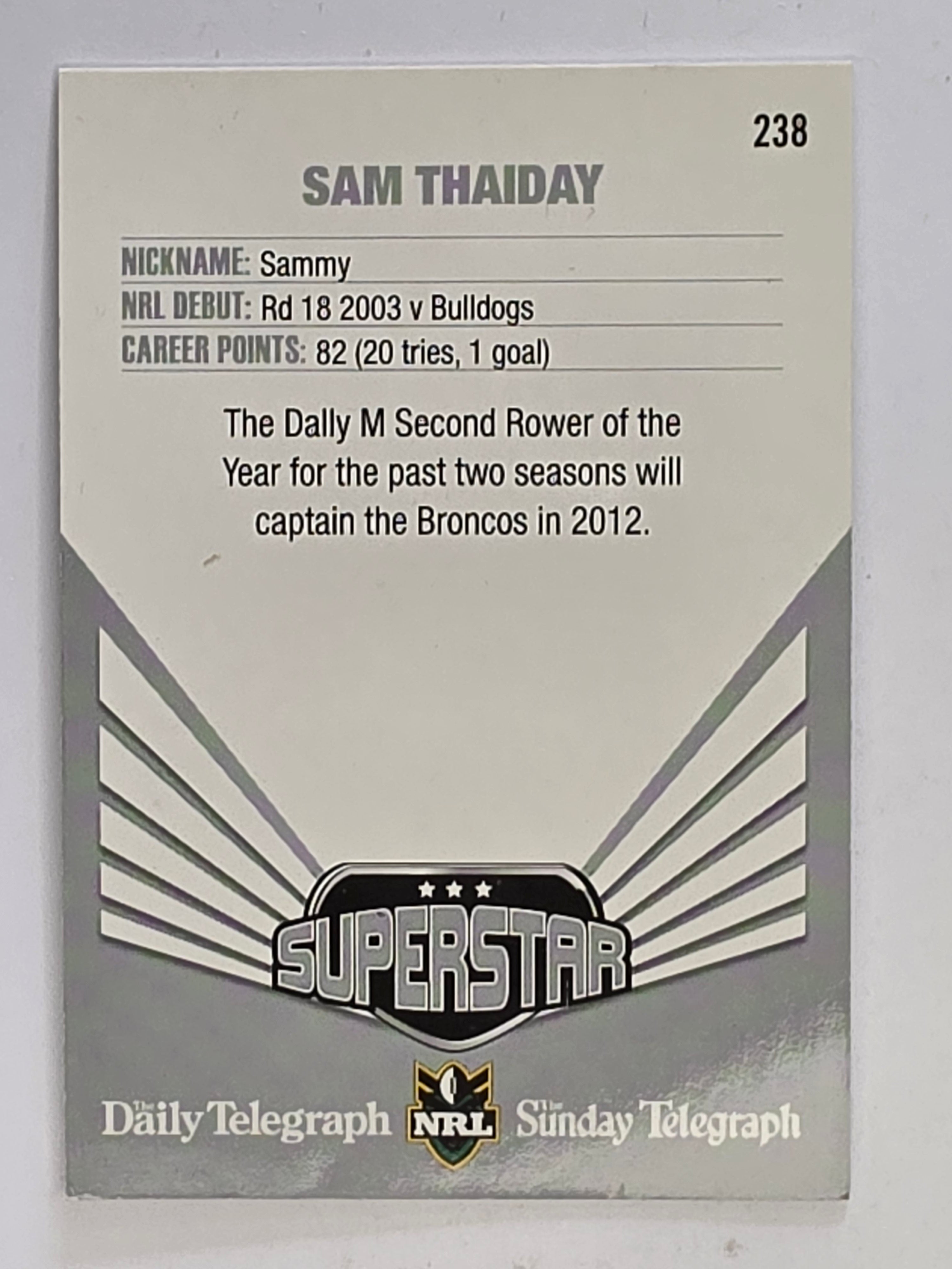 NRL 2012 Daily Telegraph | #238 Sam Thaiday Superstar