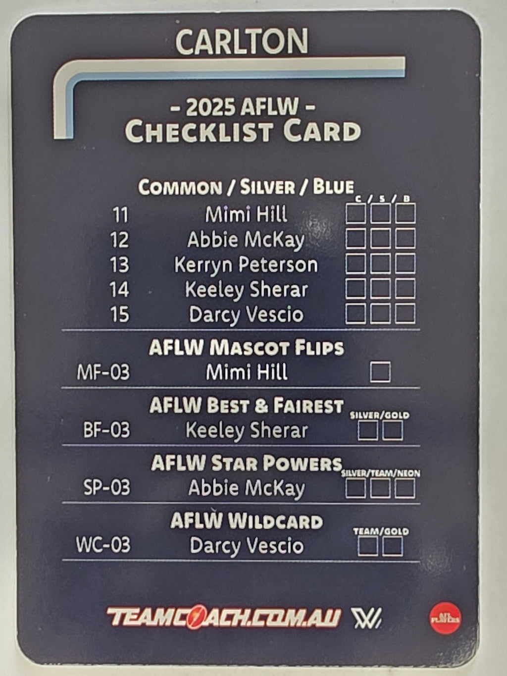 2025 AFLW TeamCoach | #CL-03 Carlton Blues Checklist