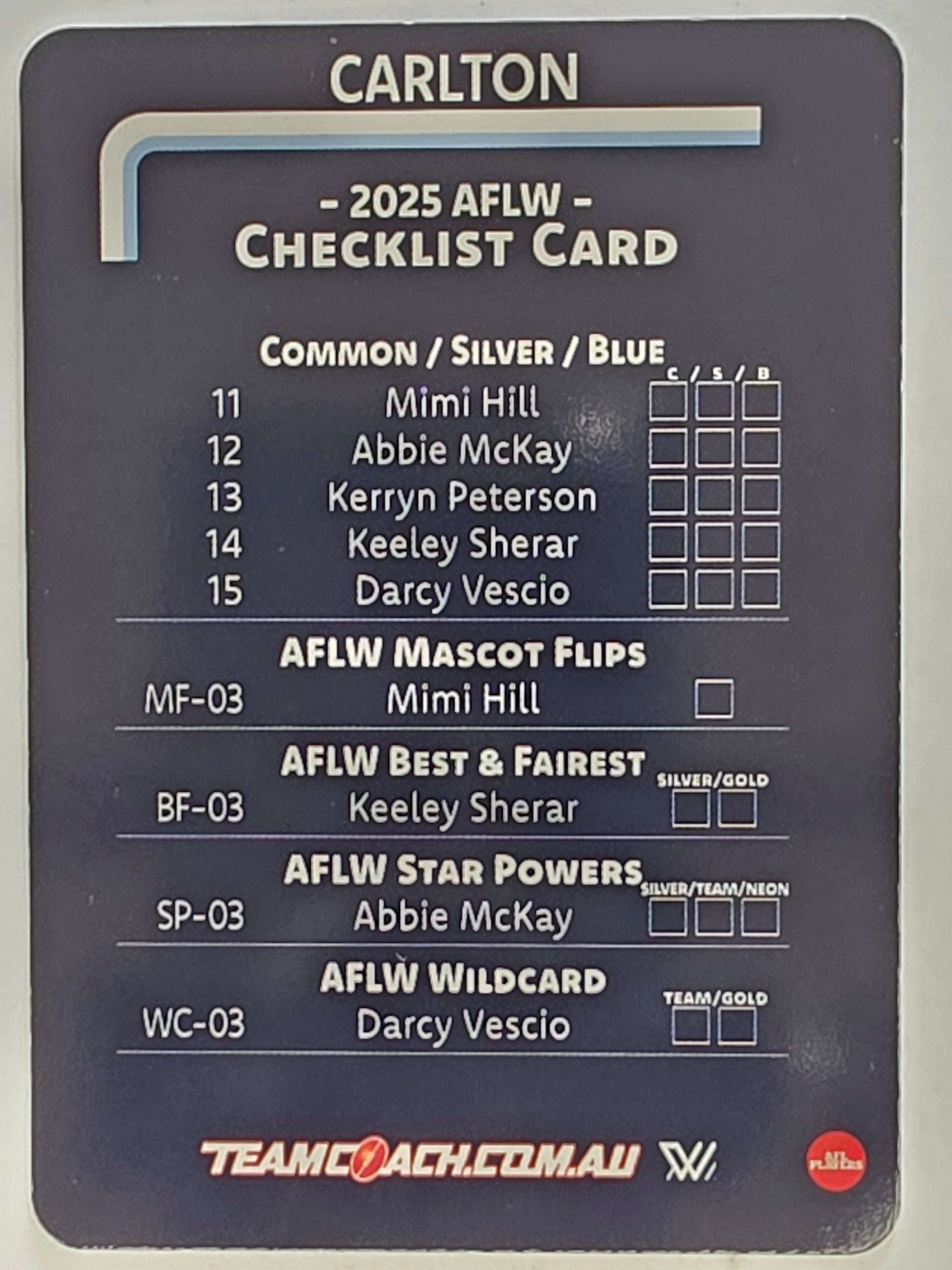 2025 AFLW TeamCoach | #CL-03 Carlton Blues Checklist