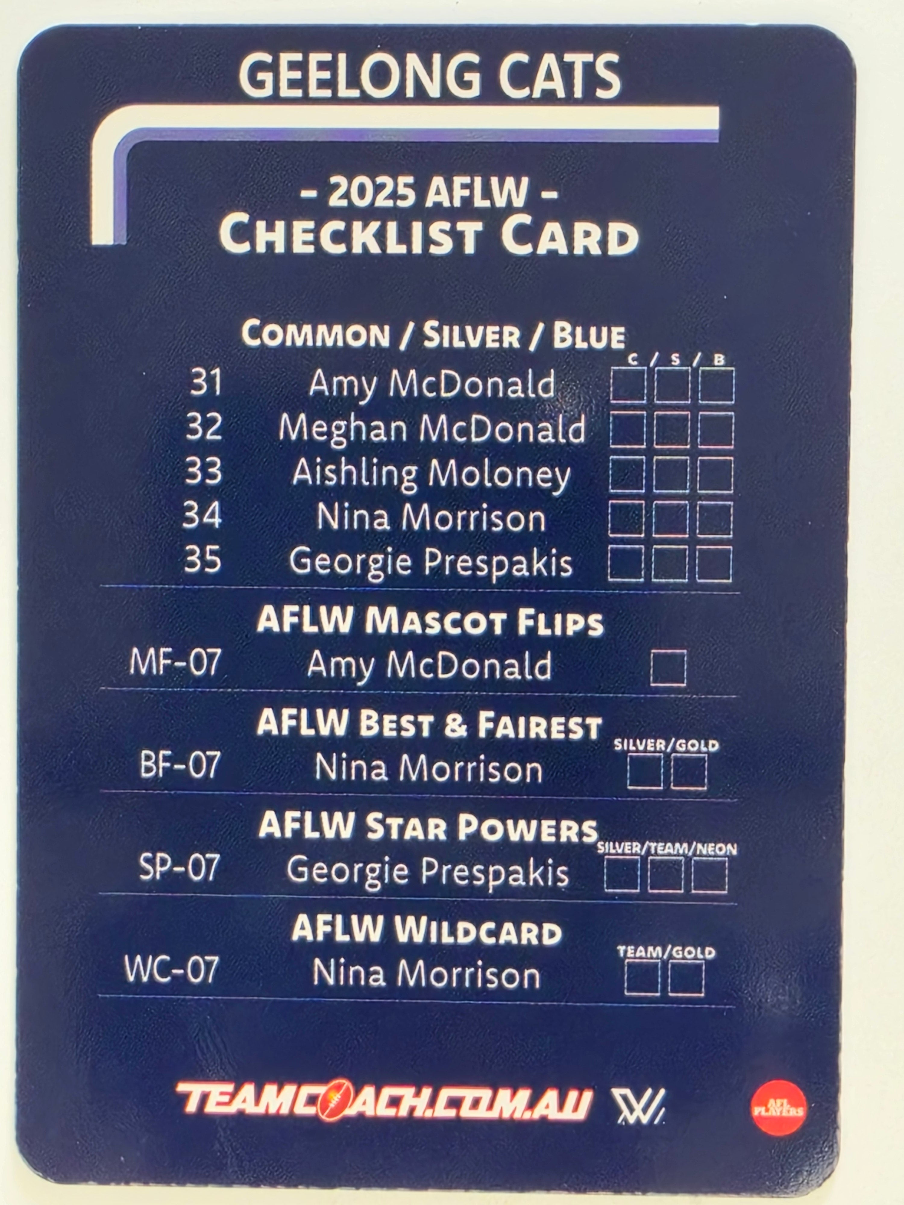 2025 AFLW TeamCoach | #CL-07 Geelong Cats Checklist