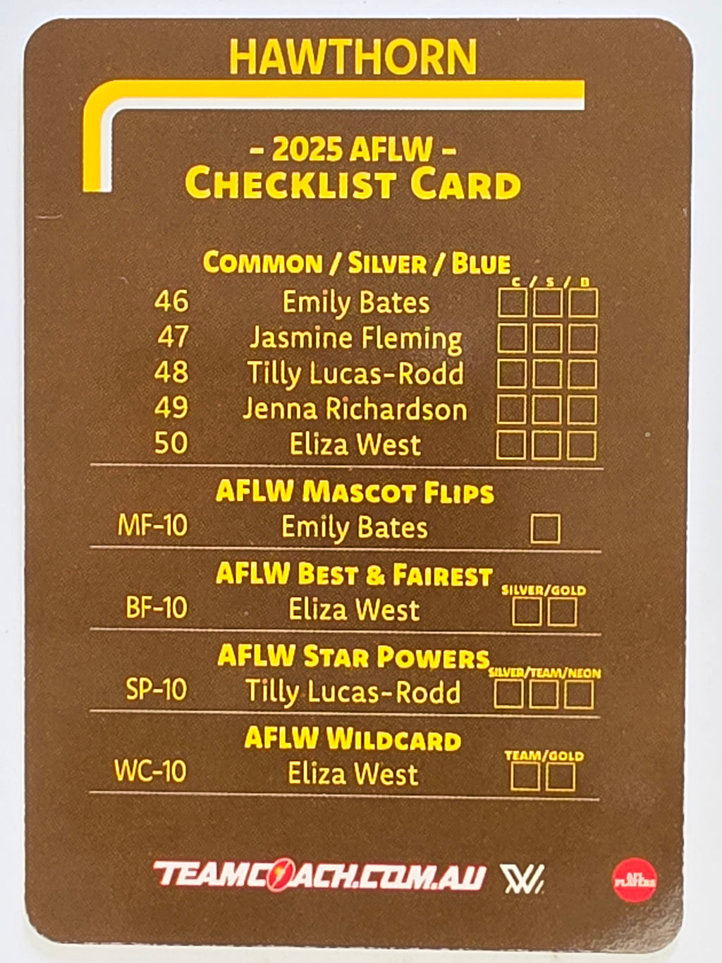 2025 AFLW TeamCoach | #CL-10 Hawthorn Hawks Checklist