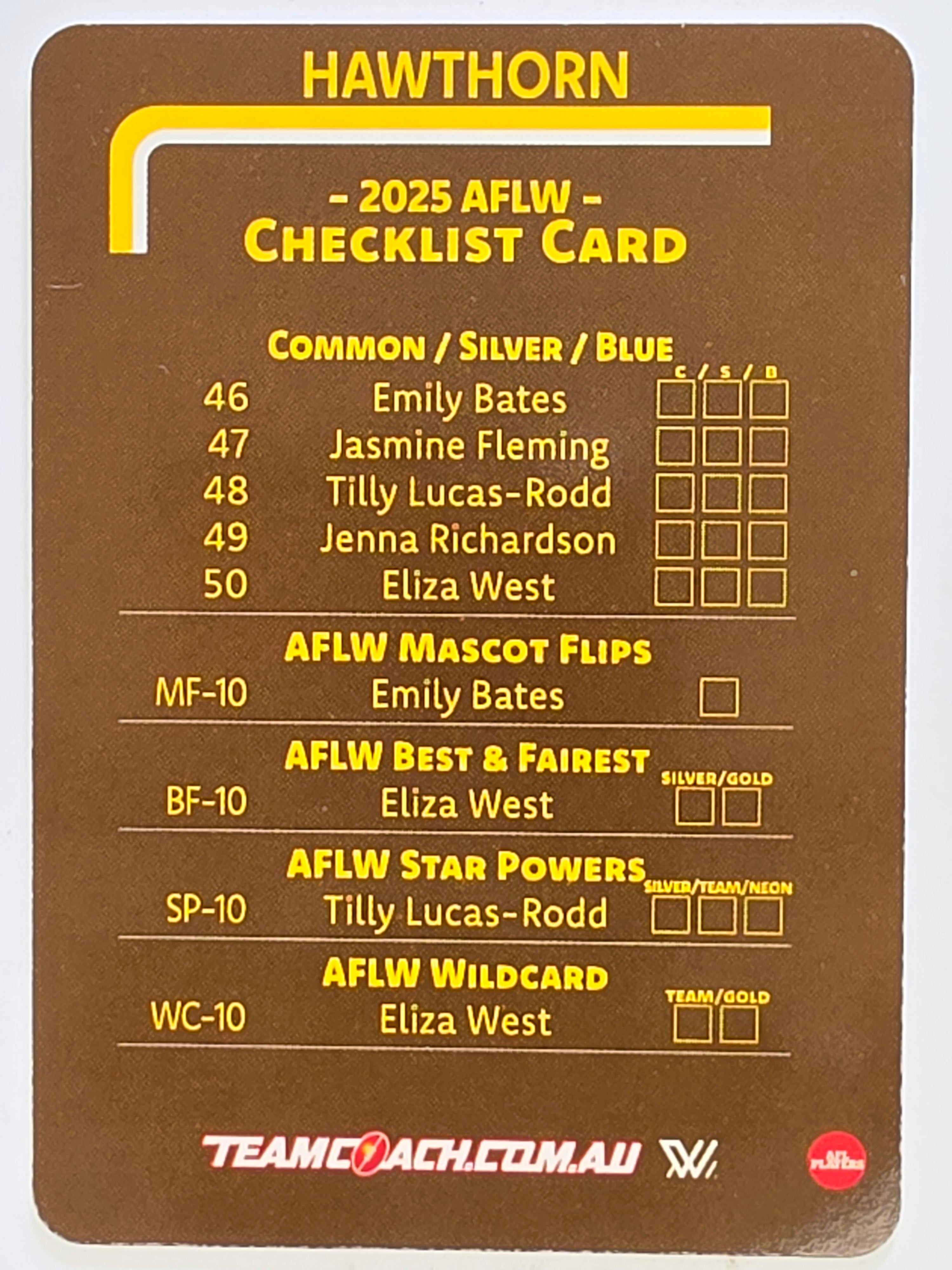 2025 AFLW TeamCoach | #CL-10 Hawthorn Hawks Checklist