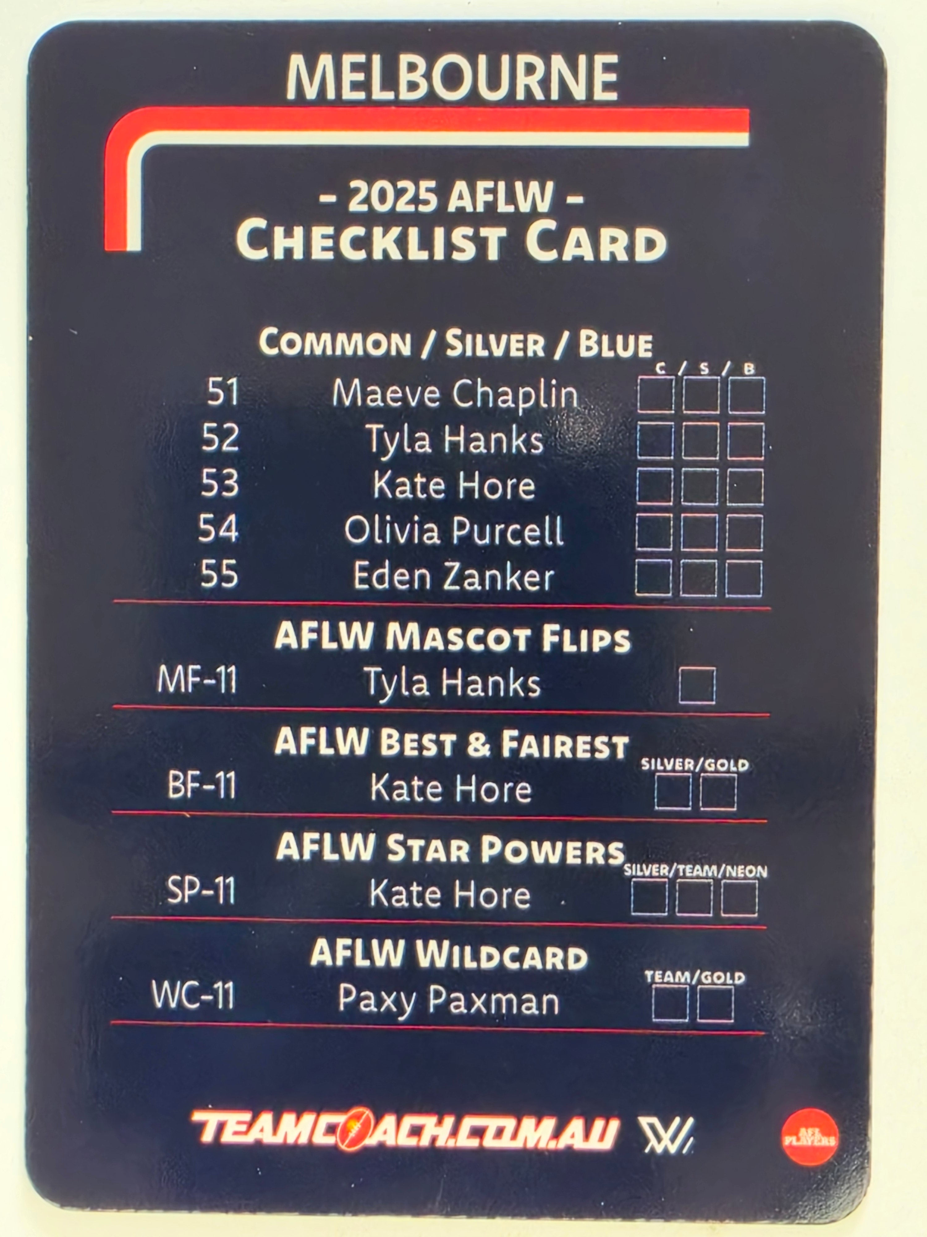 2025 AFLW TeamCoach | #CL-11 Melbourne Demons Checklist