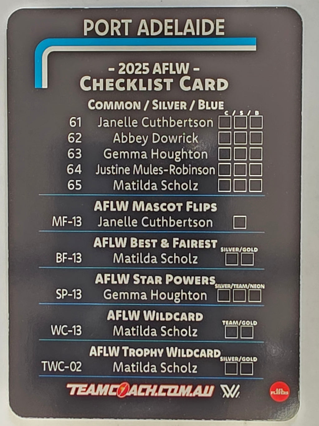 2025 AFLW TeamCoach | #CL-13 Port Adelaide Power Checklist