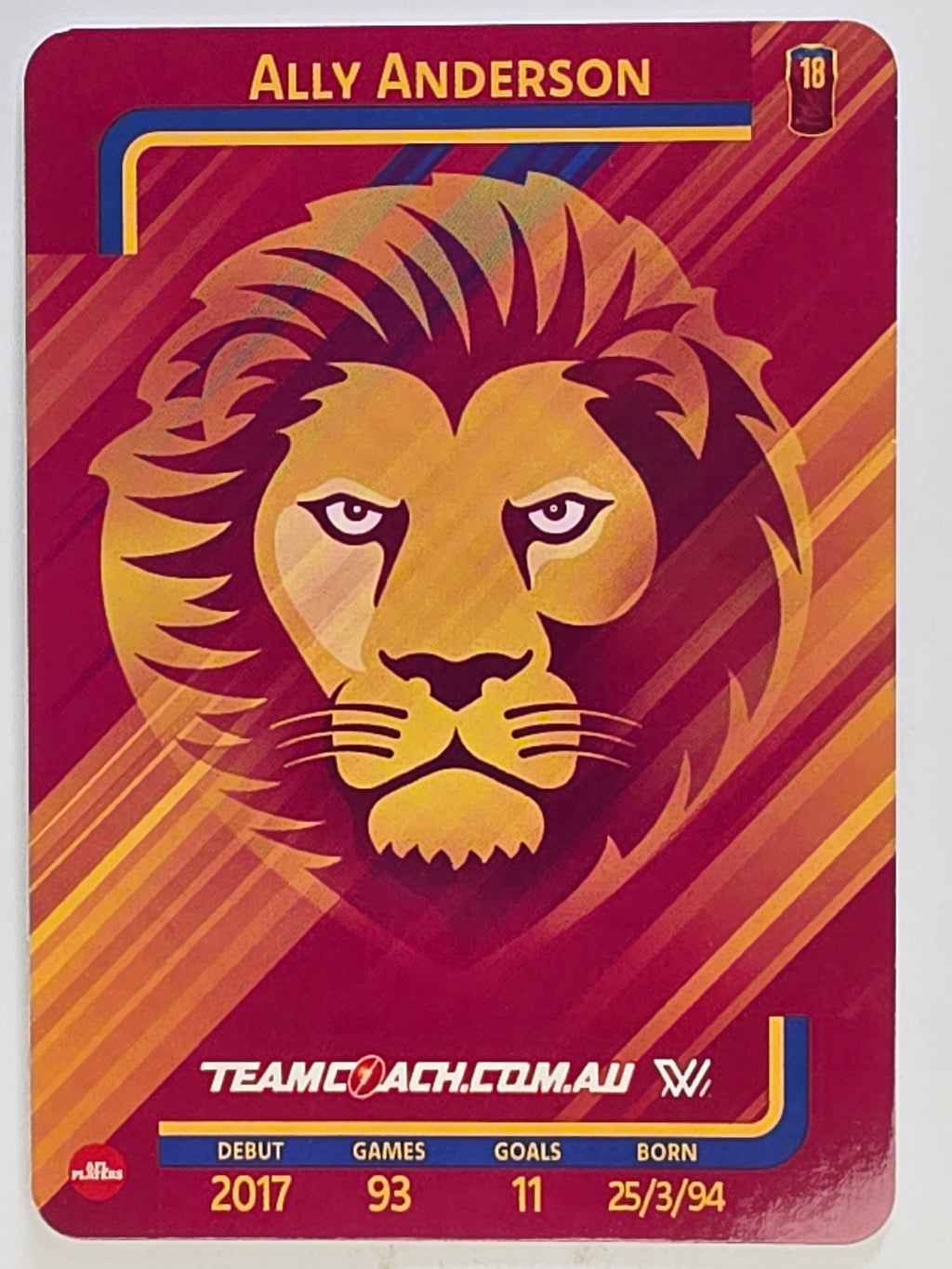 2025 AFLW TeamCoach | Silver Parallel #006 Ally Anderson | Brisbane Lions