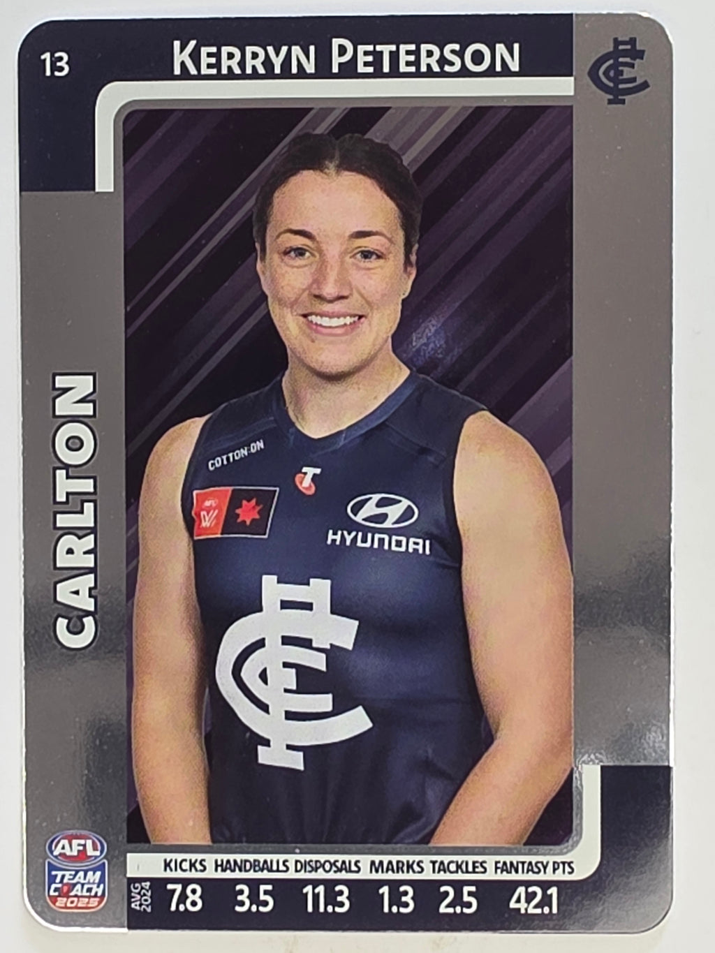 2025 AFLW TeamCoach | Silver Parallel #013 Kerryn Peterson | Carlton Blues