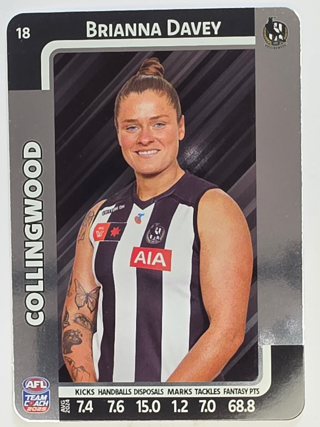 2025 AFLW TeamCoach | Silver Parallel #018 Brianna Davey | Collingwood Magpies