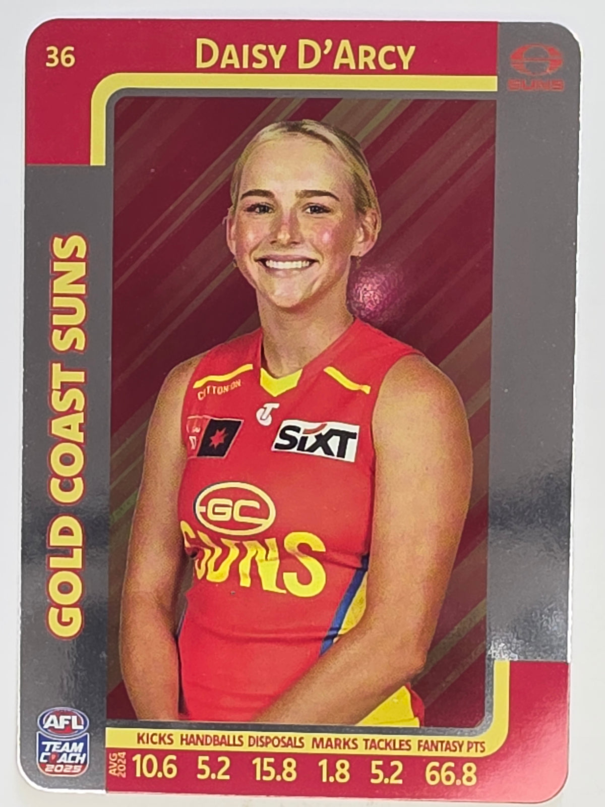 2025 AFLW TeamCoach | Silver Parallel #036 Daisy D'Arcy | Gold Coast Suns