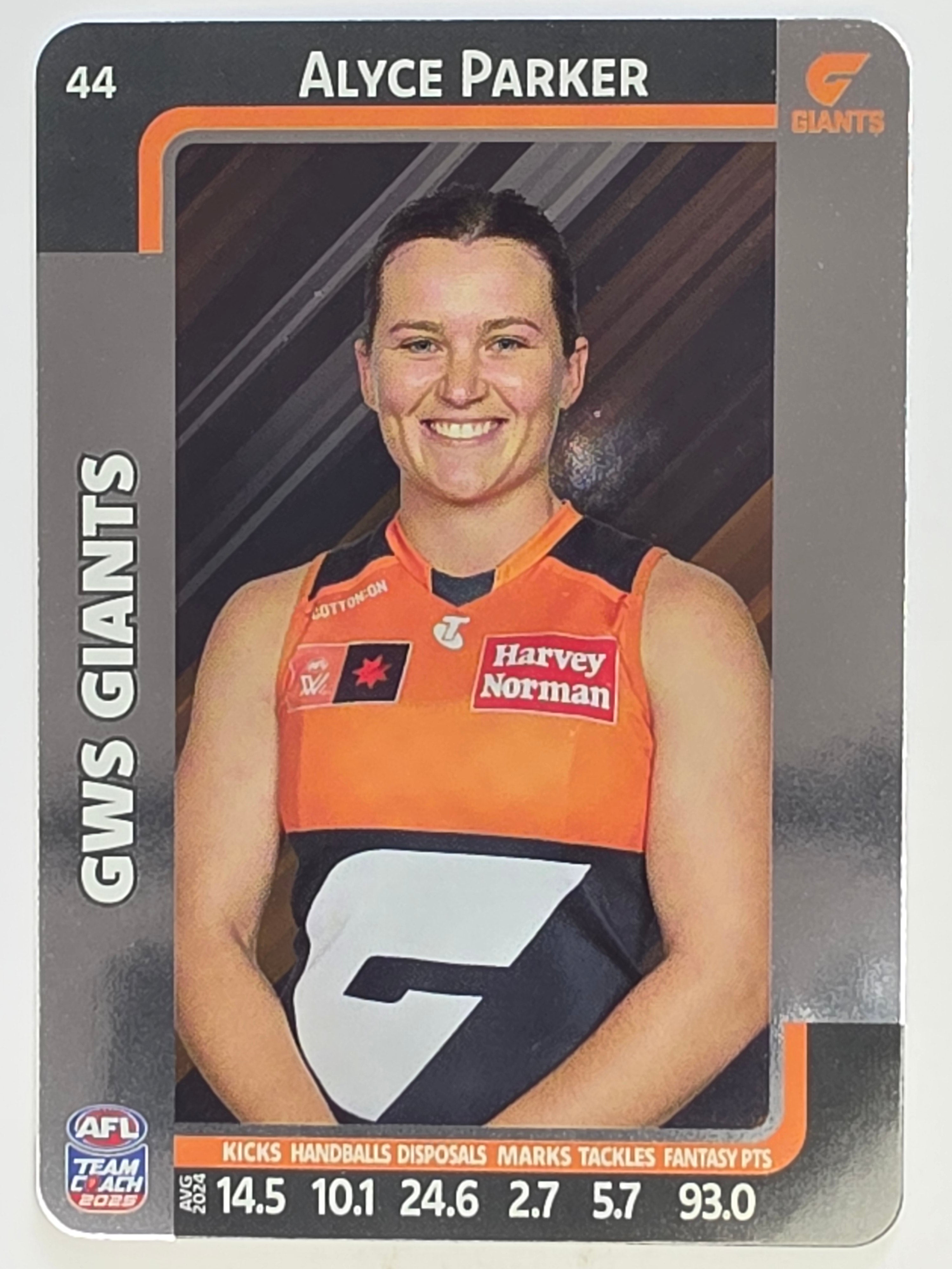 2025 AFLW TeamCoach | Silver Parallel #044 Alyce Parker | Greater Western Sydney Giants