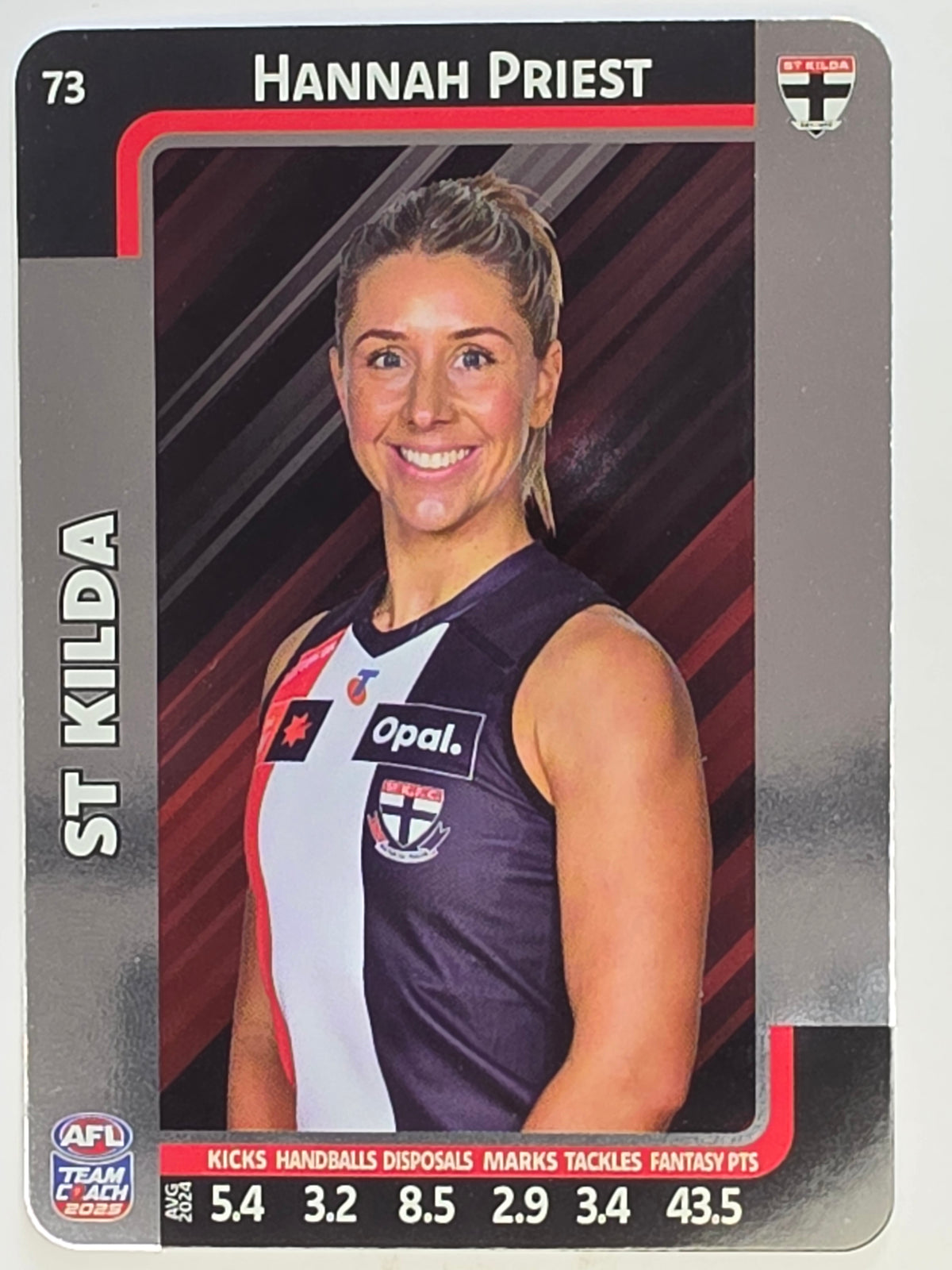 2025 AFLW TeamCoach | Silver Parallel #073 Hannah Priest | St. Kilda Saints