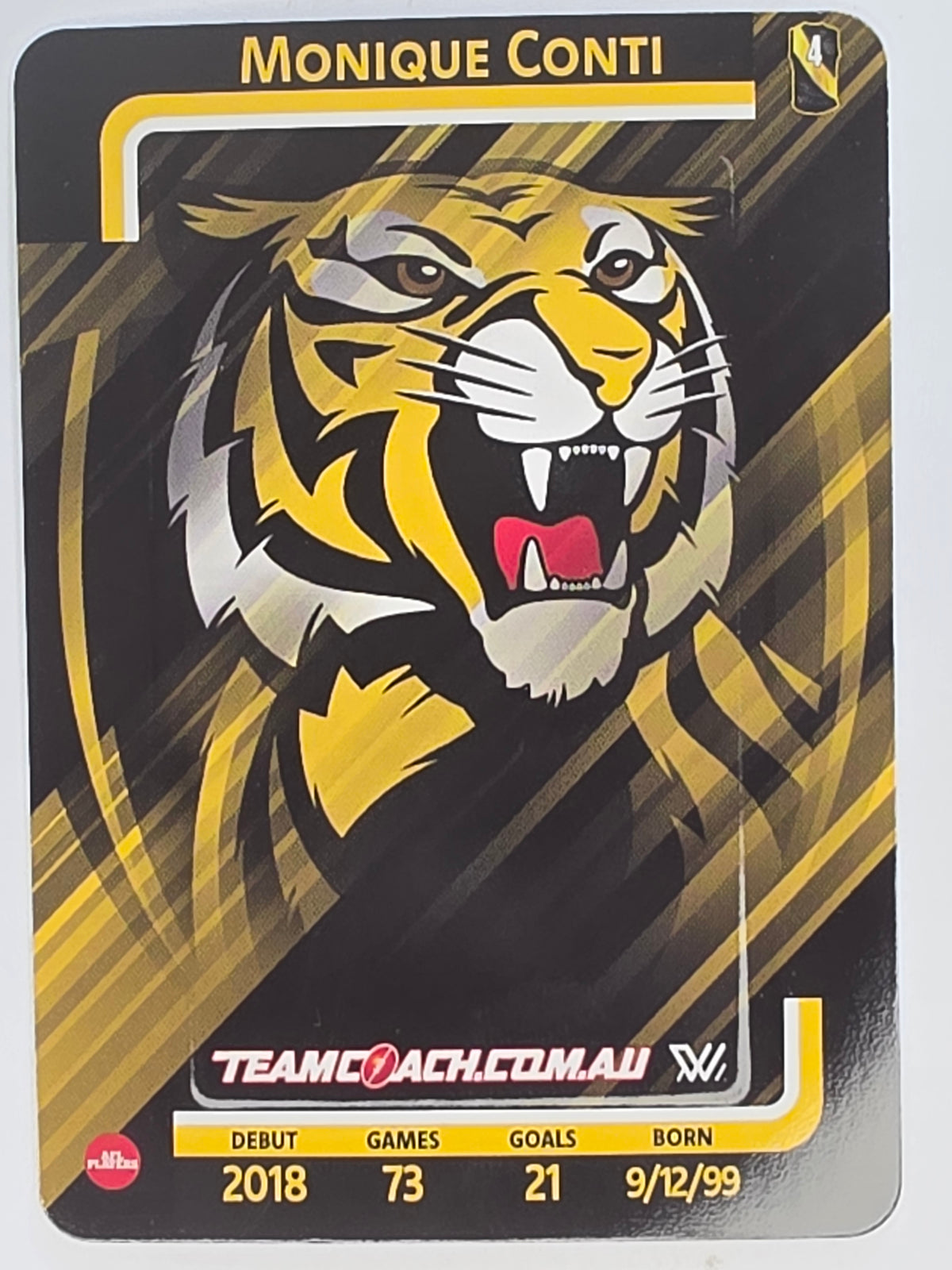 2025 AFLW TeamCoach | Blue Parallel #067 Monique Conti | Richmond Tigers