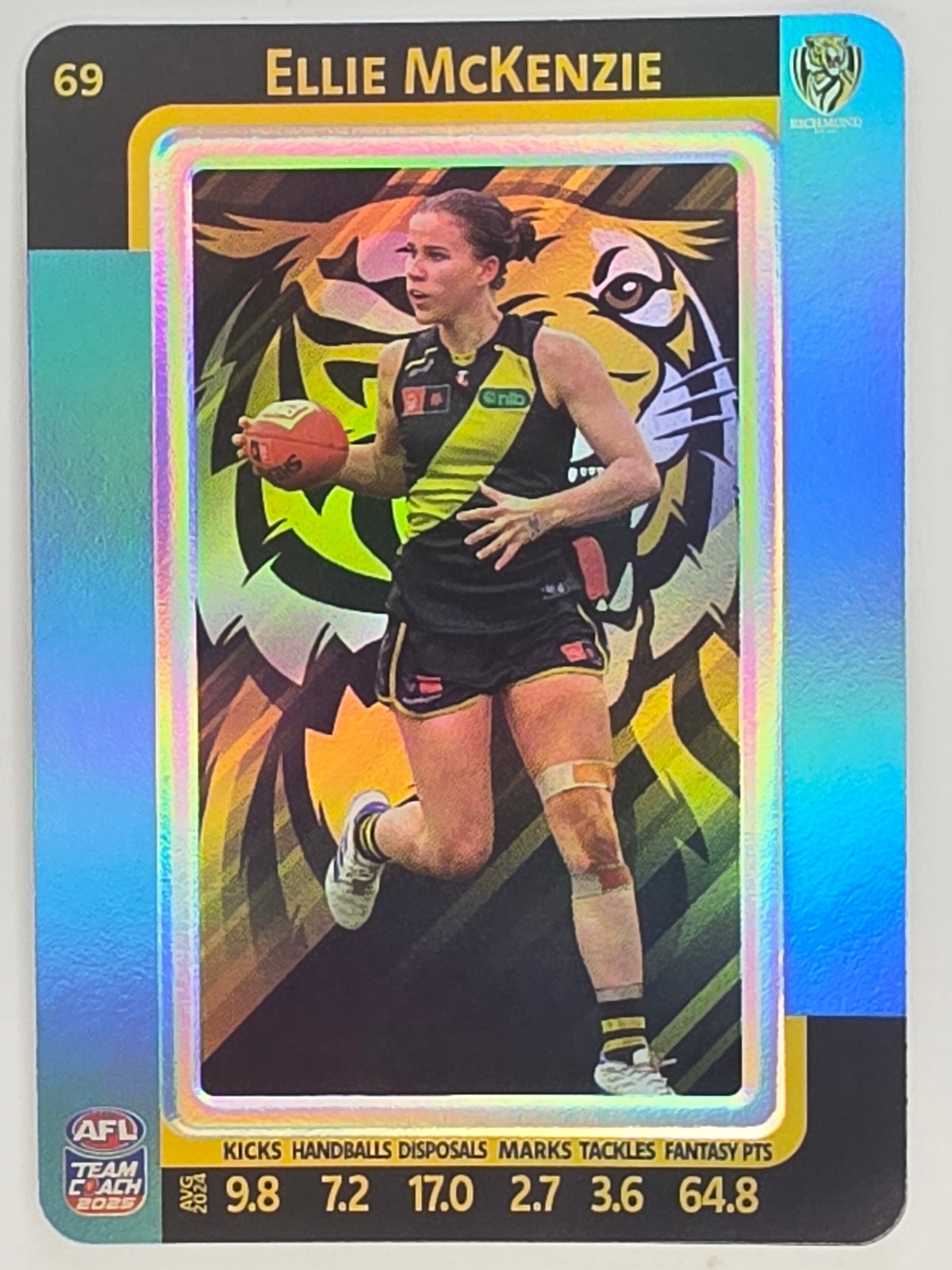 2025 AFLW TeamCoach | Blue Parallel #069 Ellie McKenzie | Richmond Tigers