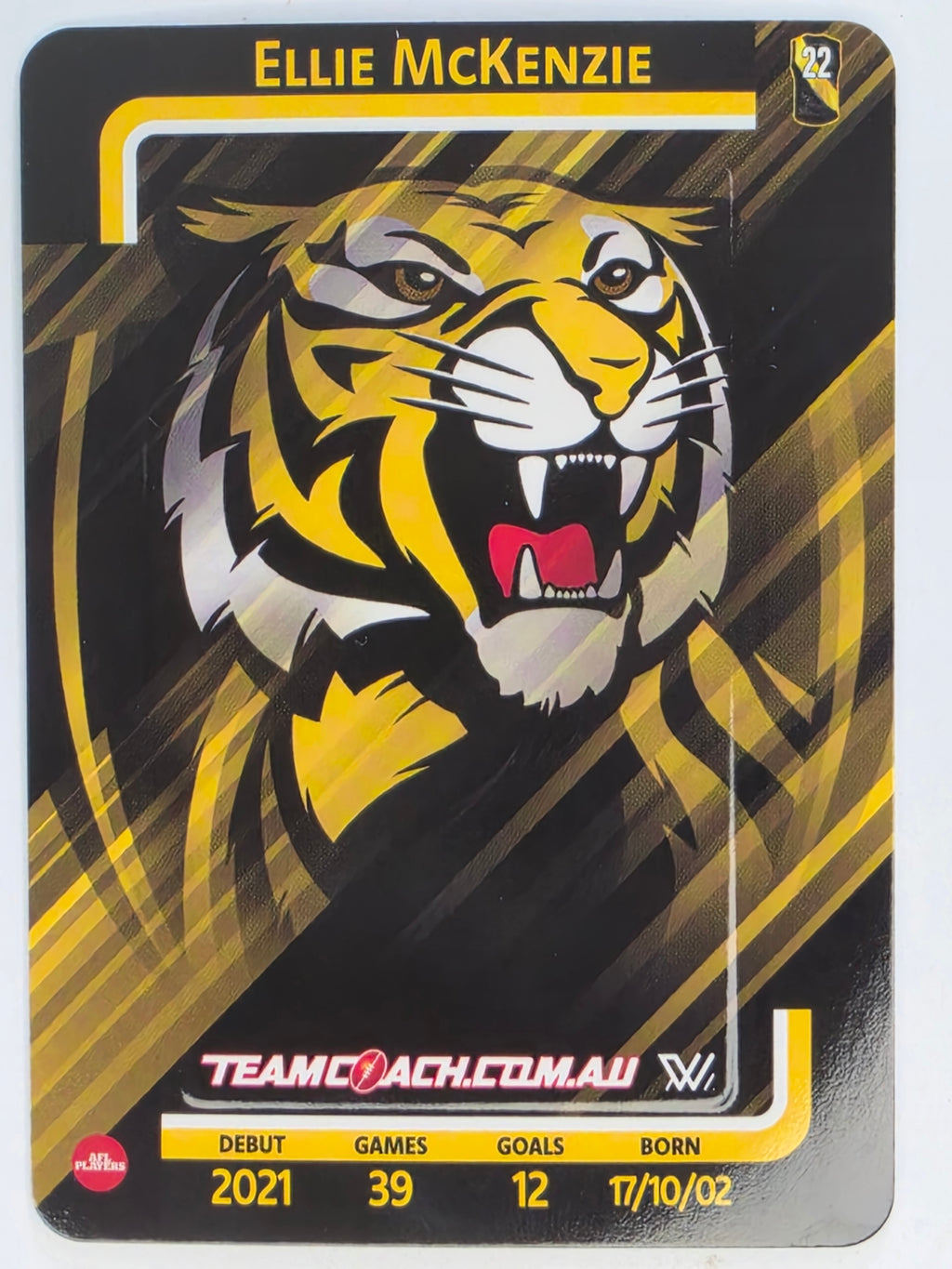 2025 AFLW TeamCoach | Blue Parallel #069 Ellie McKenzie | Richmond Tigers