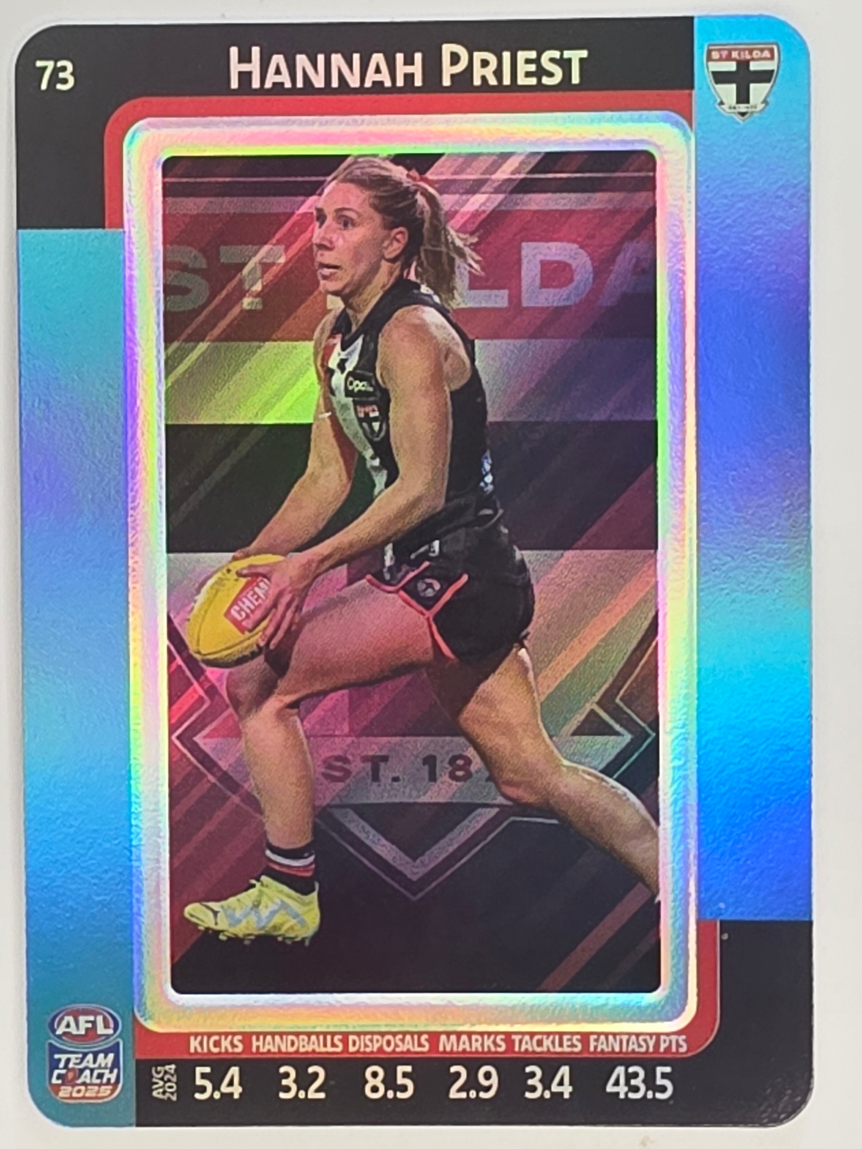 2025 AFLW TeamCoach | Blue Parallel #073 Hannah Priest | St. Kilda Saints