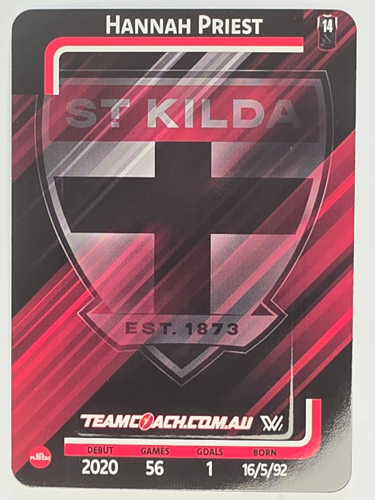 2025 AFLW TeamCoach | Blue Parallel #073 Hannah Priest | St. Kilda Saints