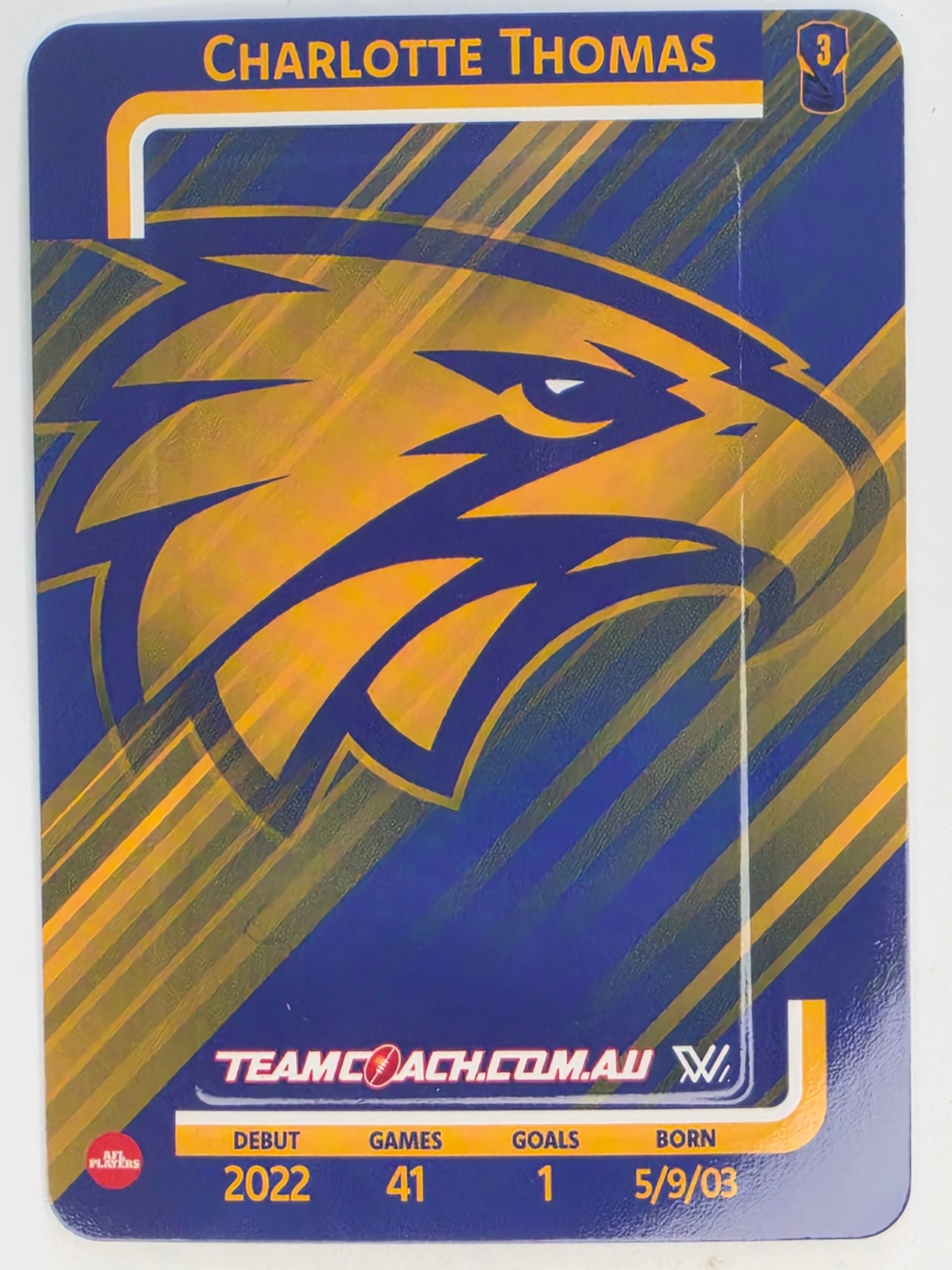 2025 AFLW TeamCoach | Blue Parallel #085 Charlotte Thomas | West Coast Eagles