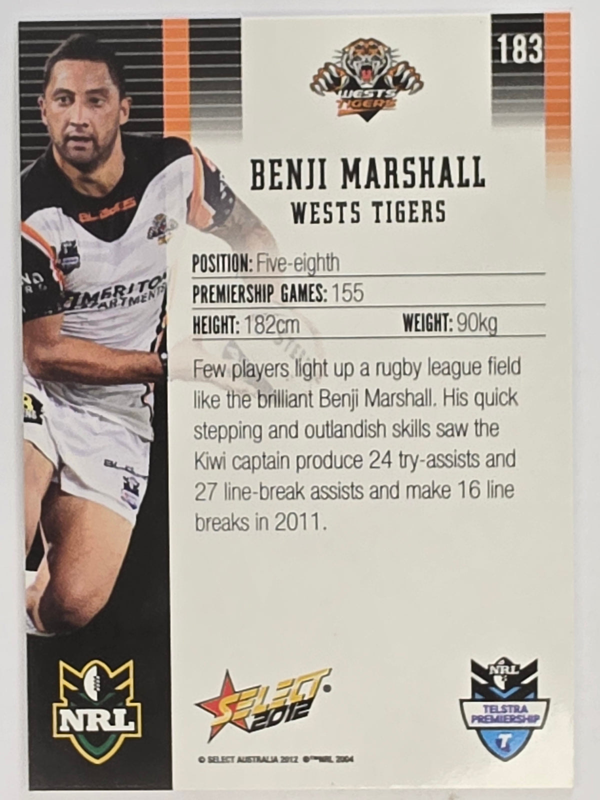 NRL 2012 Champions Promotional Card Base #183 Benji Marshall Wests Tigers