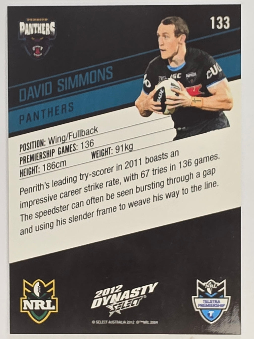 NRL 2012 Dynasty Promotional Card Base #133 David Simmons Penrith Panthers