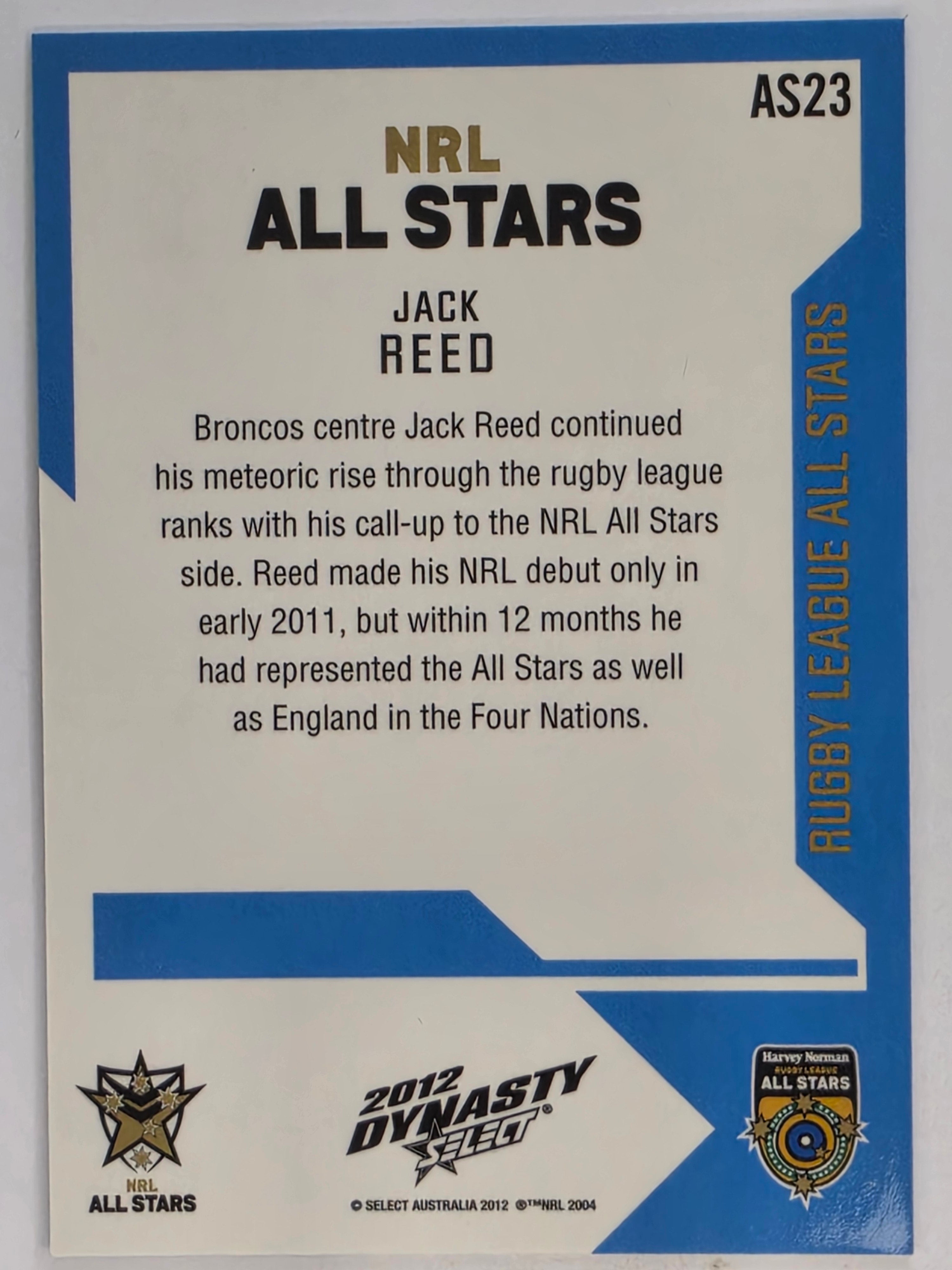 NRL 2012 Dynasty Promotional Card All Stars #AS23 Jack Reed NRL All Stars
