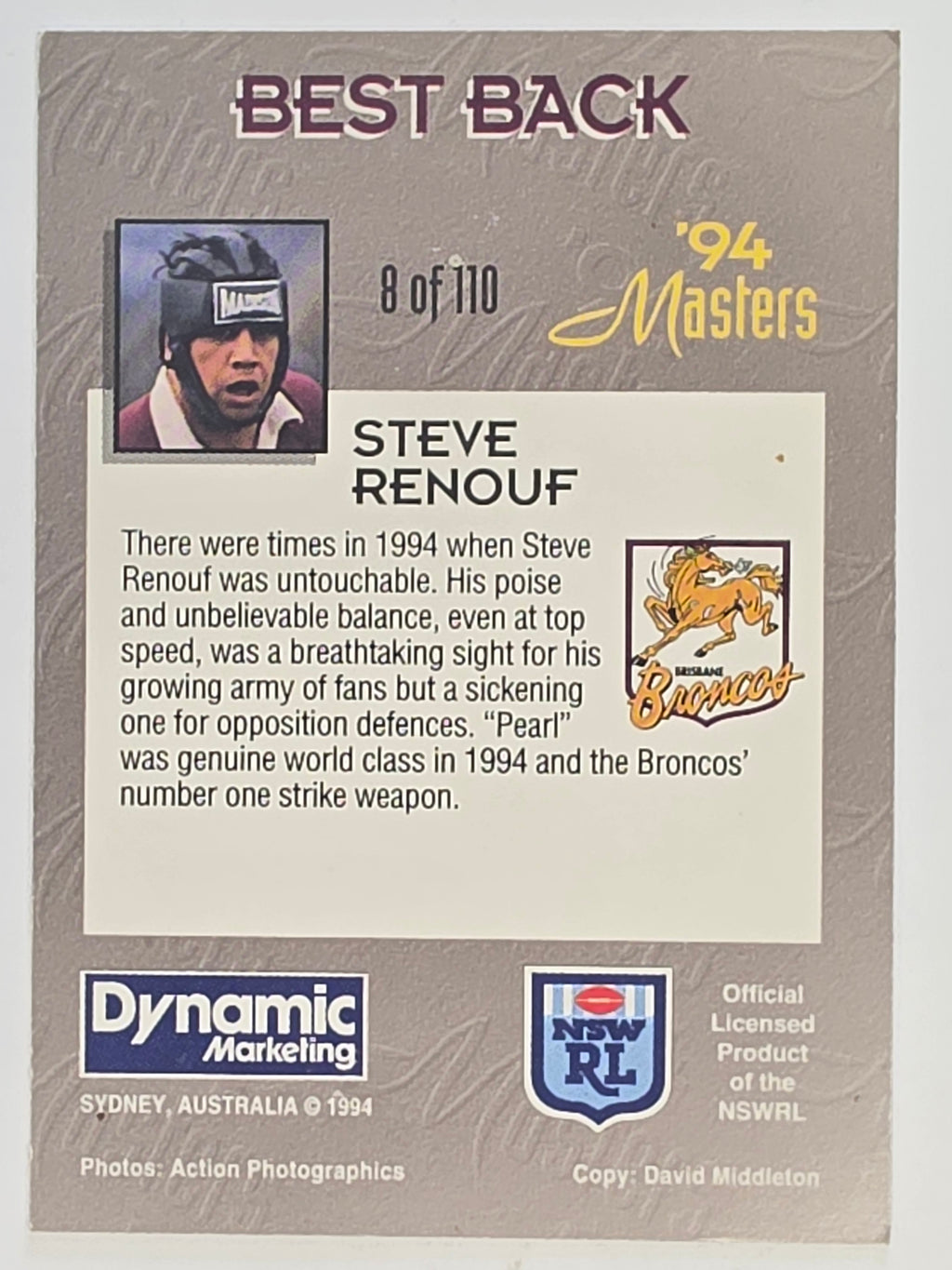 NRL 1994 Masters | #008 Steve Renouf | Brisbane Broncos