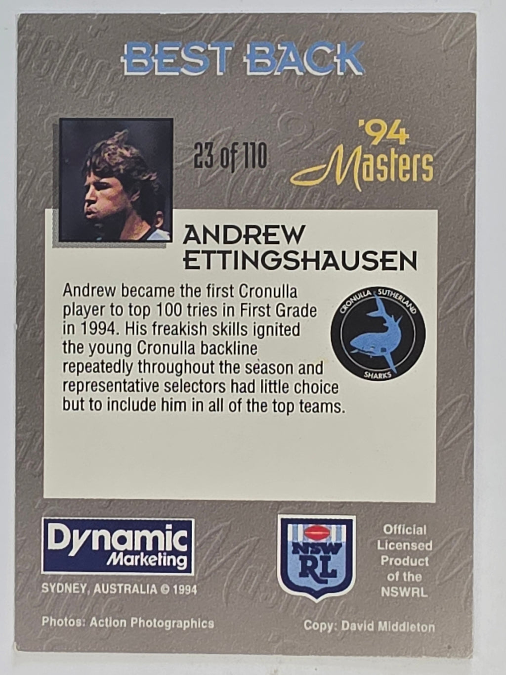 NRL 1994 Masters | #023 Andrew Ettingshausen | Cronulla-Sutherland Sharks