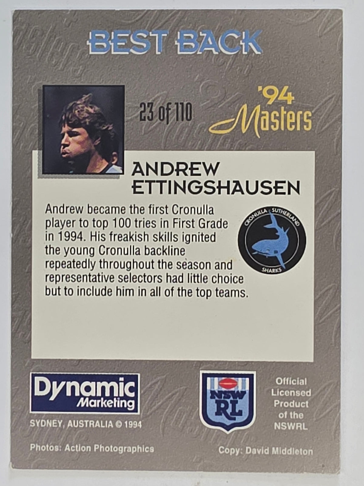 NRL 1994 Masters | #023 Andrew Ettingshausen | Cronulla-Sutherland Sharks