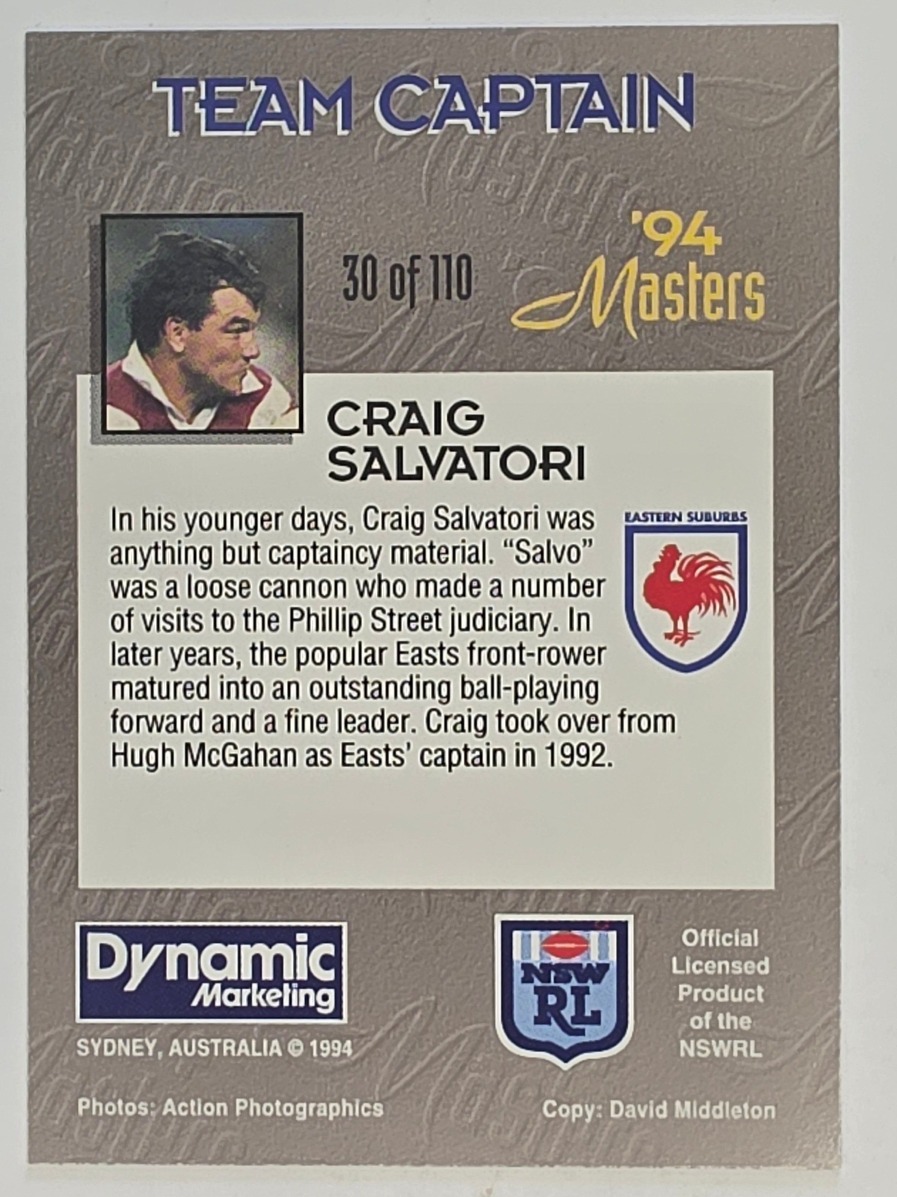 NRL 1994 Masters | #030 Craig Salvatori | Eastern Suburbs Roosters