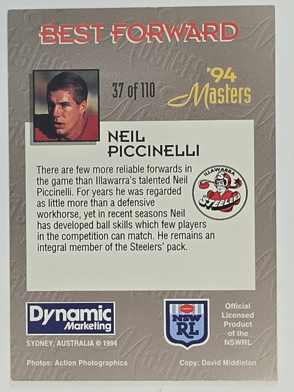 NRL 1994 Masters | #037 Neil Piccinelli | Illawarra Steelers