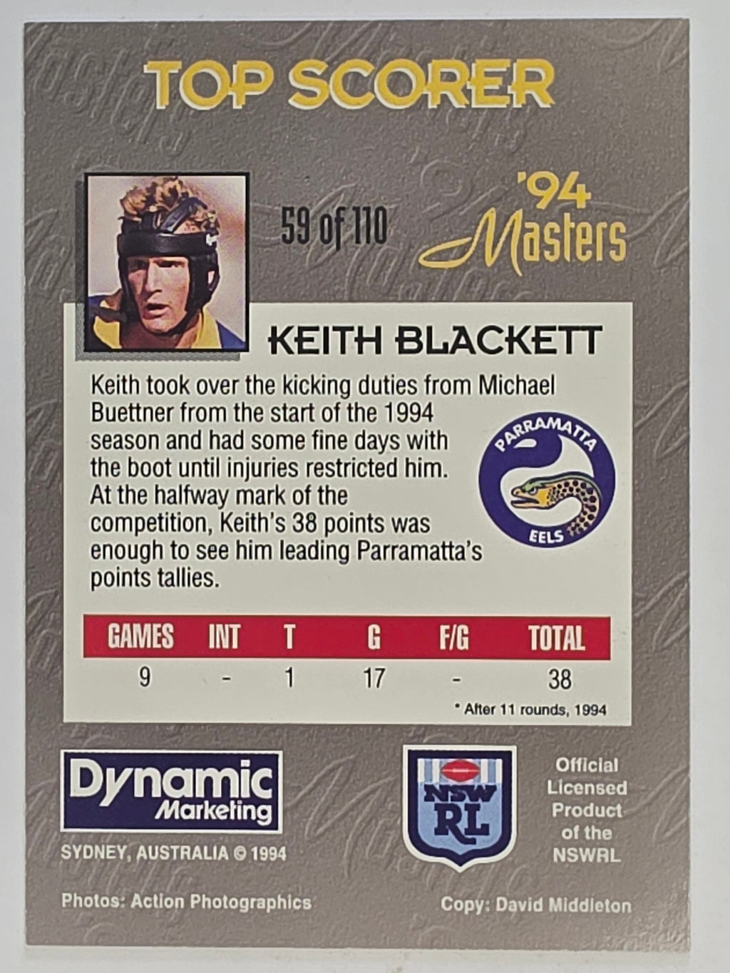 NRL 1994 Masters | #058 Keith Blackett | Parramatta Eels