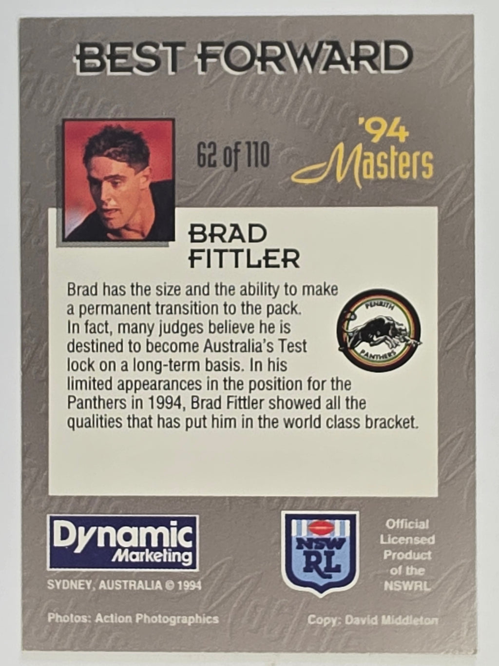 NRL 1994 Masters | #062 Brad Fittler | Penrith Panthers