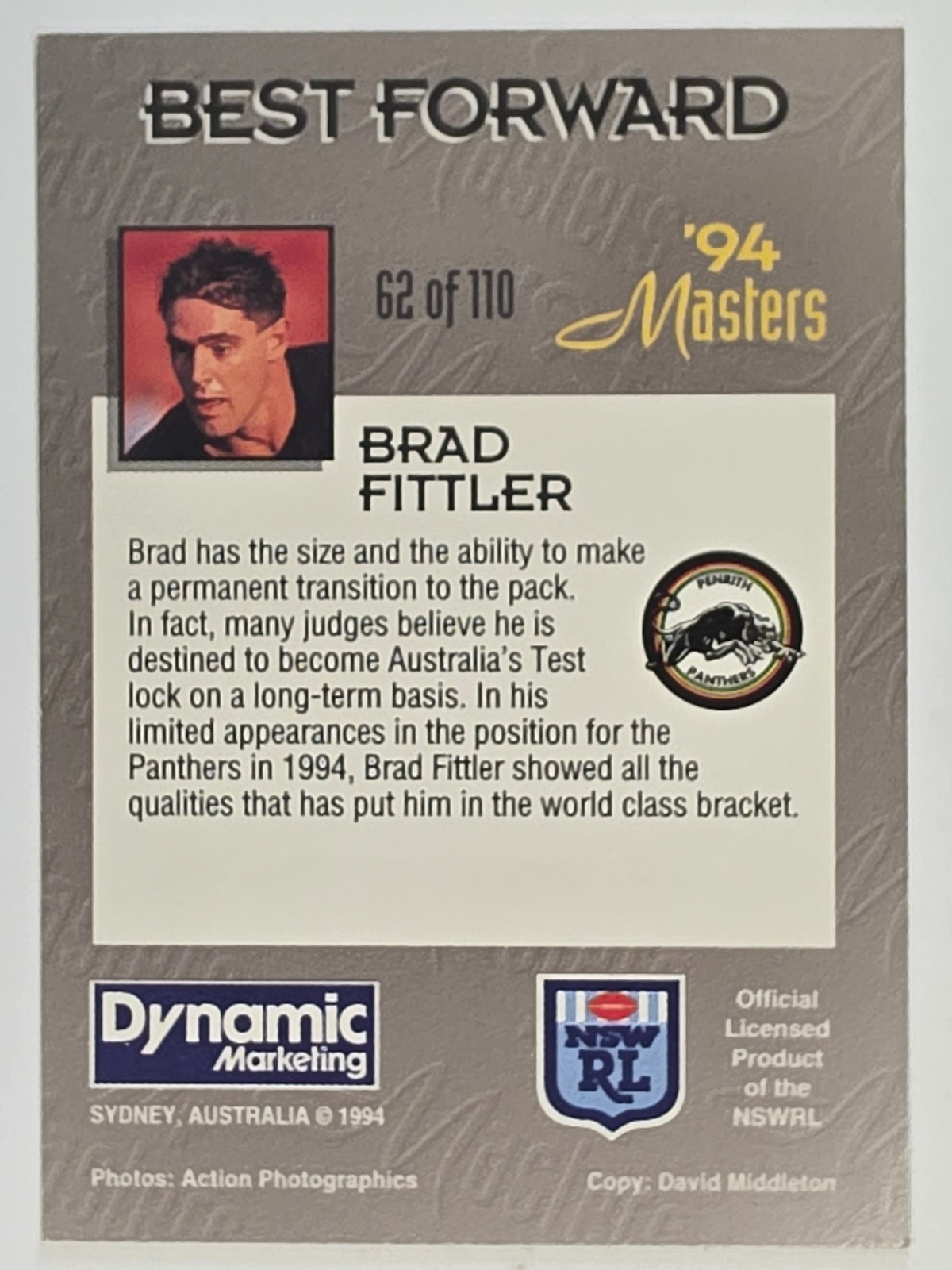 NRL 1994 Masters | #062 Brad Fittler | Penrith Panthers