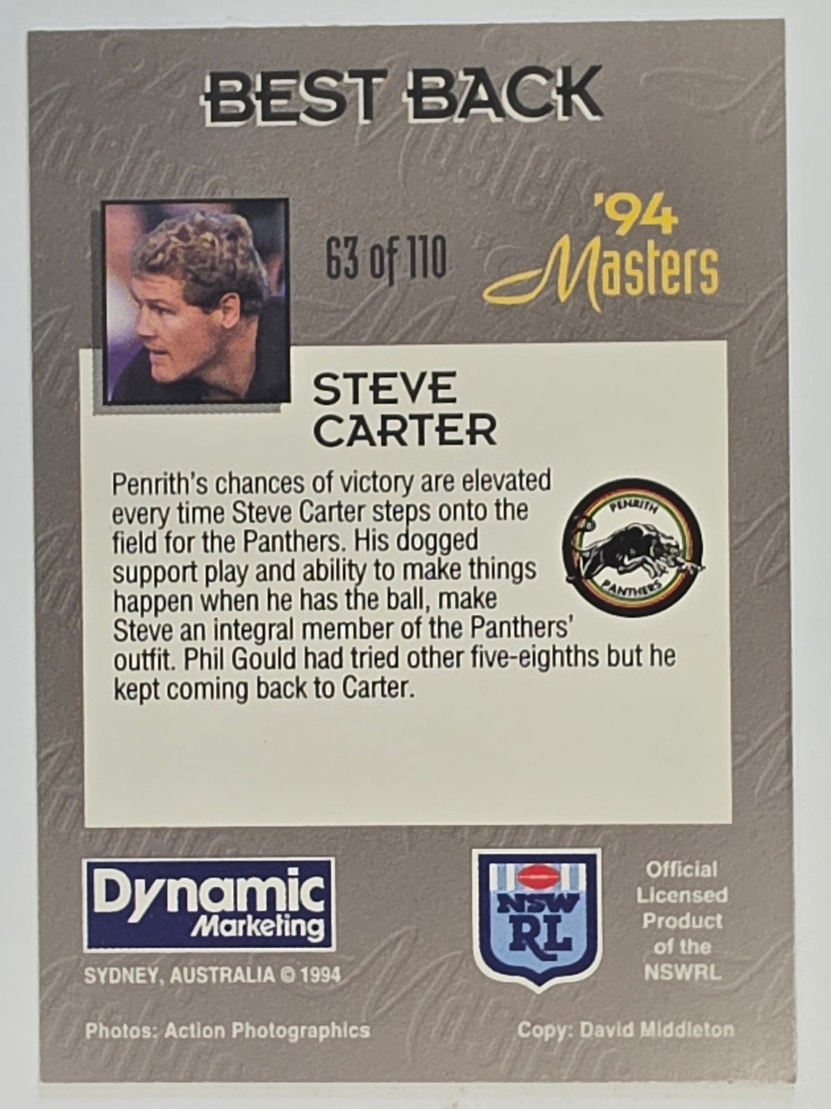 NRL 1994 Masters | #063 Steve Carter | Penrith Panthers
