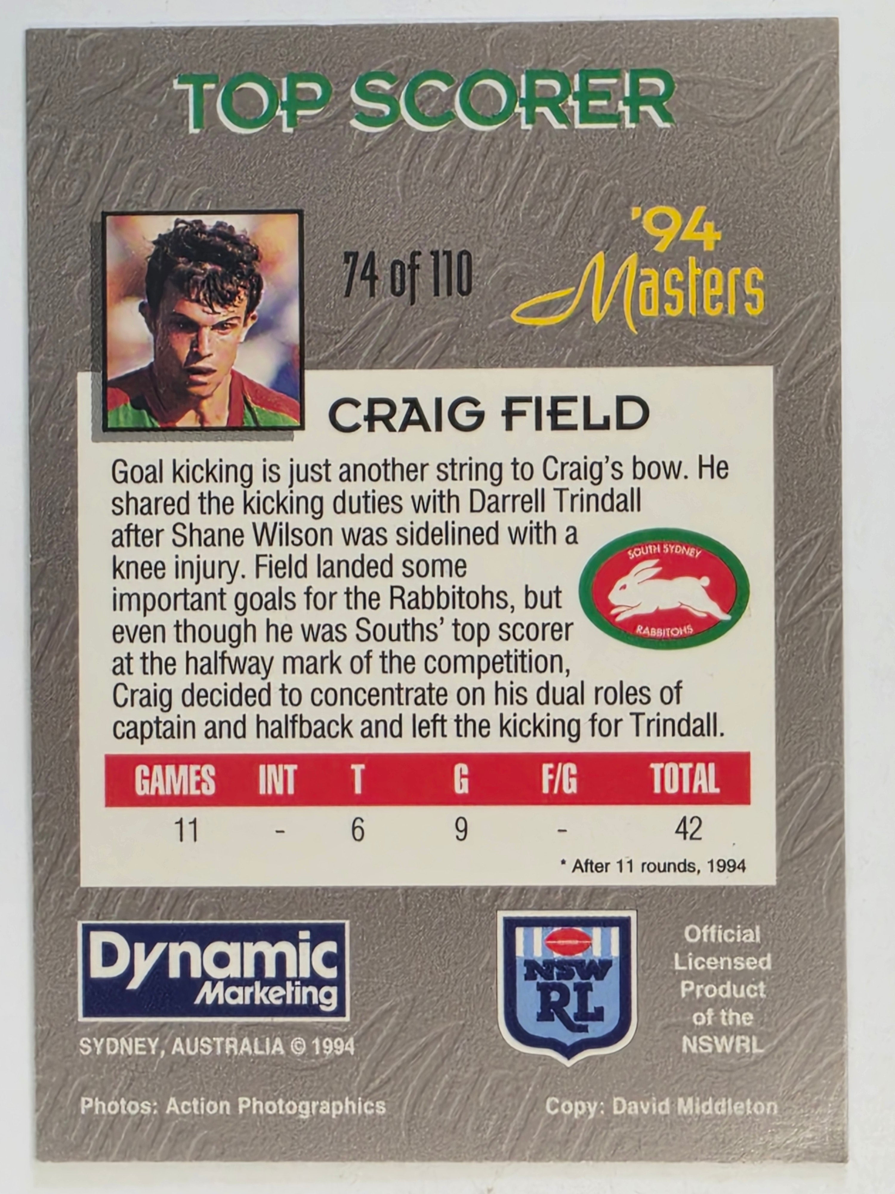 NRL 1994 Masters | #074 Craig Field | South Sydney Rabbitohs