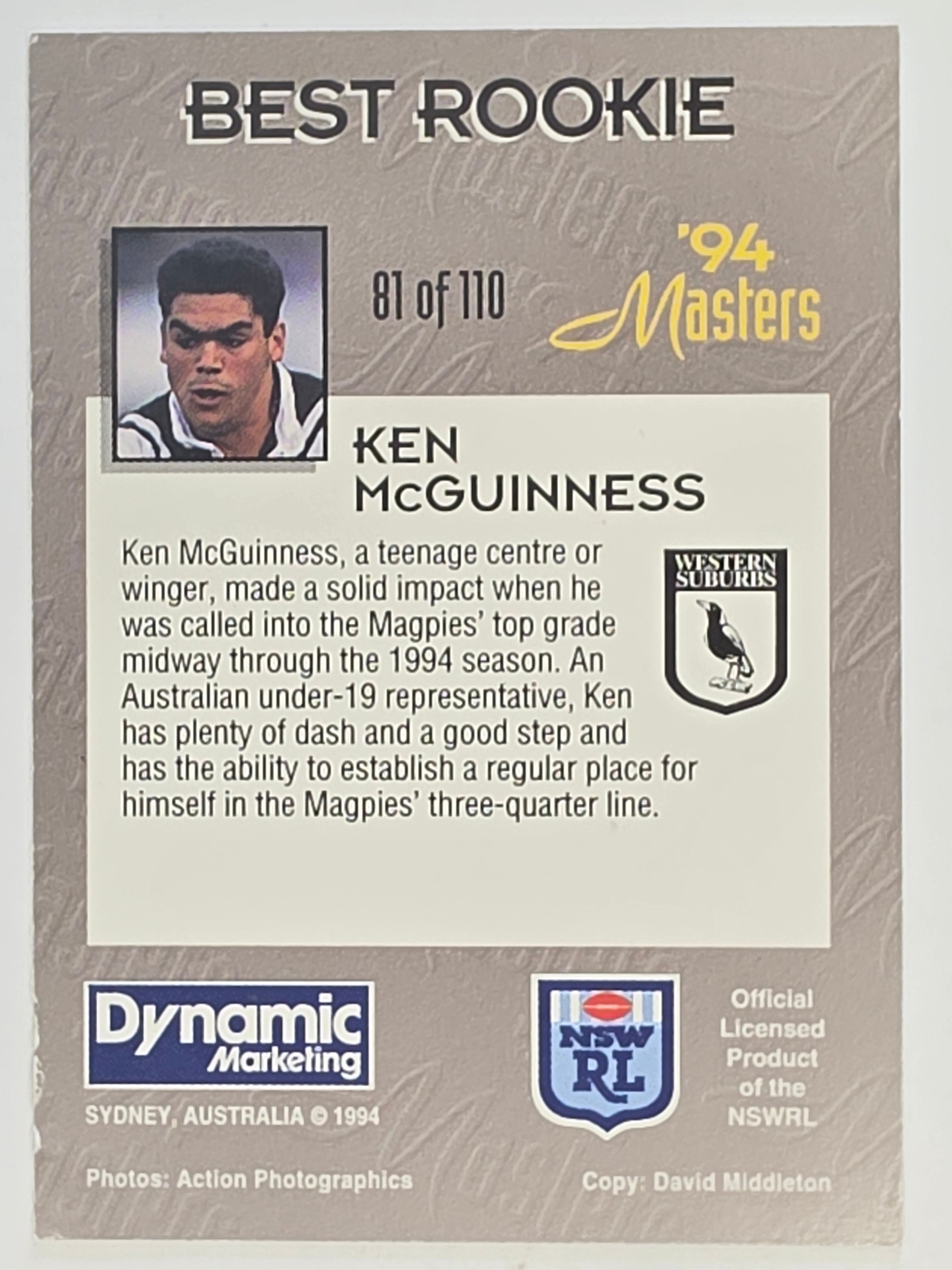 NRL 1994 Masters | #081 Ken McGuinness | Western Suburbs Magpies