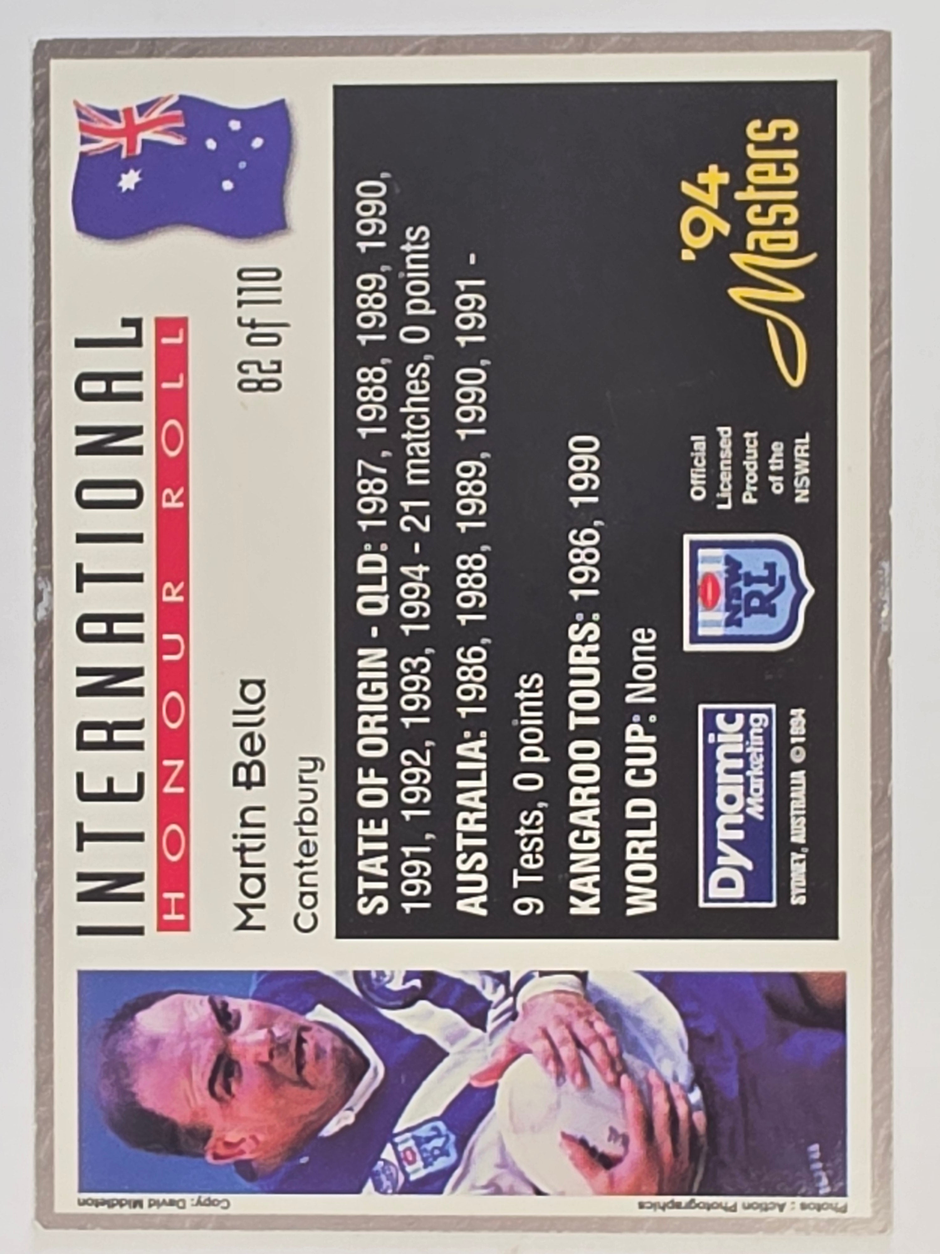 NRL 1994 Masters | #082 Martin Bella | International Honour Roll