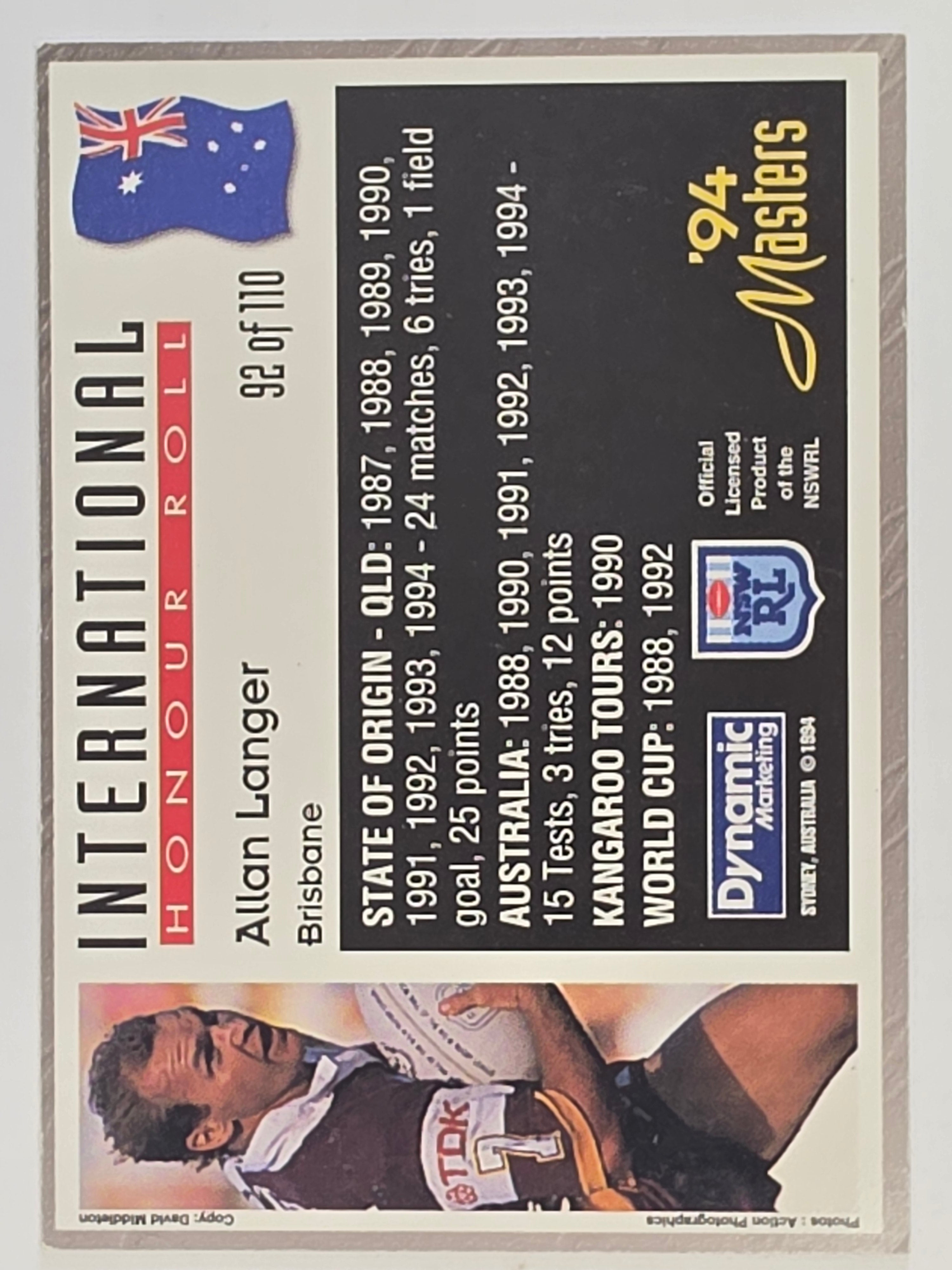 NRL 1994 Masters | #092 Allan Langer | International Honour Roll