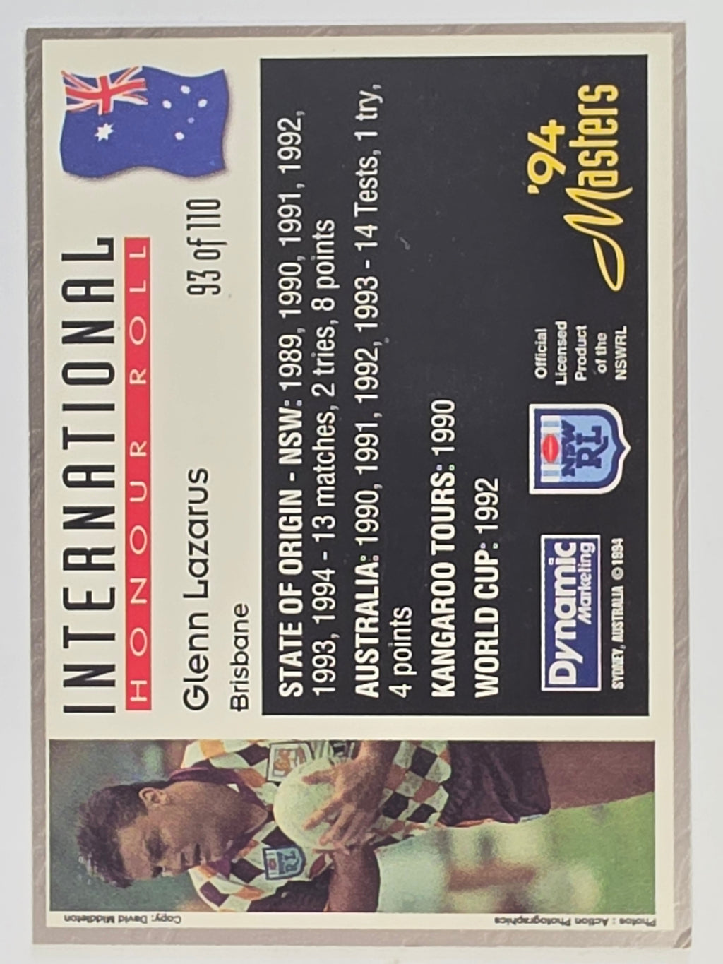 NRL 1994 Masters | #093 Glenn Lazarus | International Honour Roll
