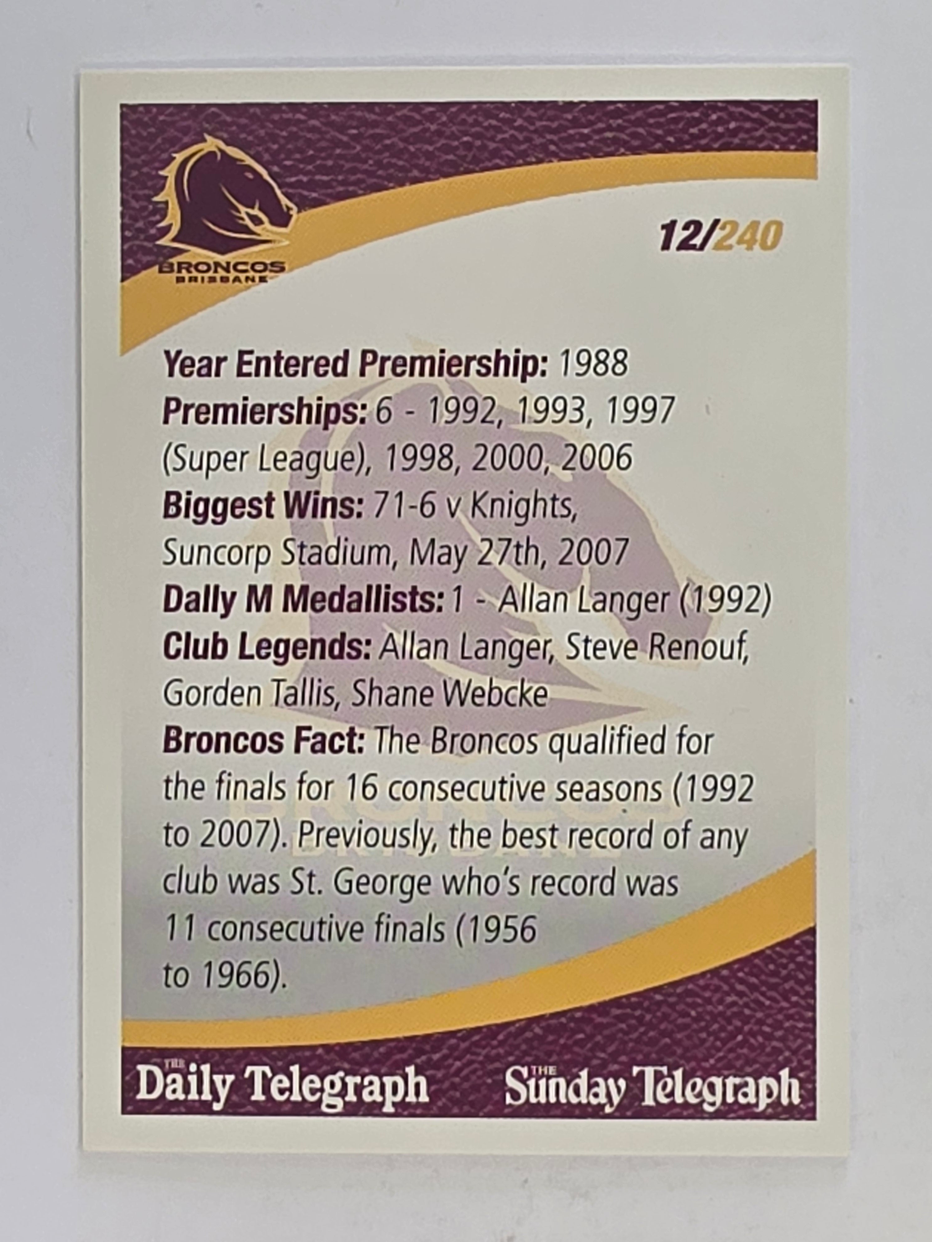 NRL 2008 Daily Telegraph | #012 | Brisbane Broncos Logo | Brisbane Broncos