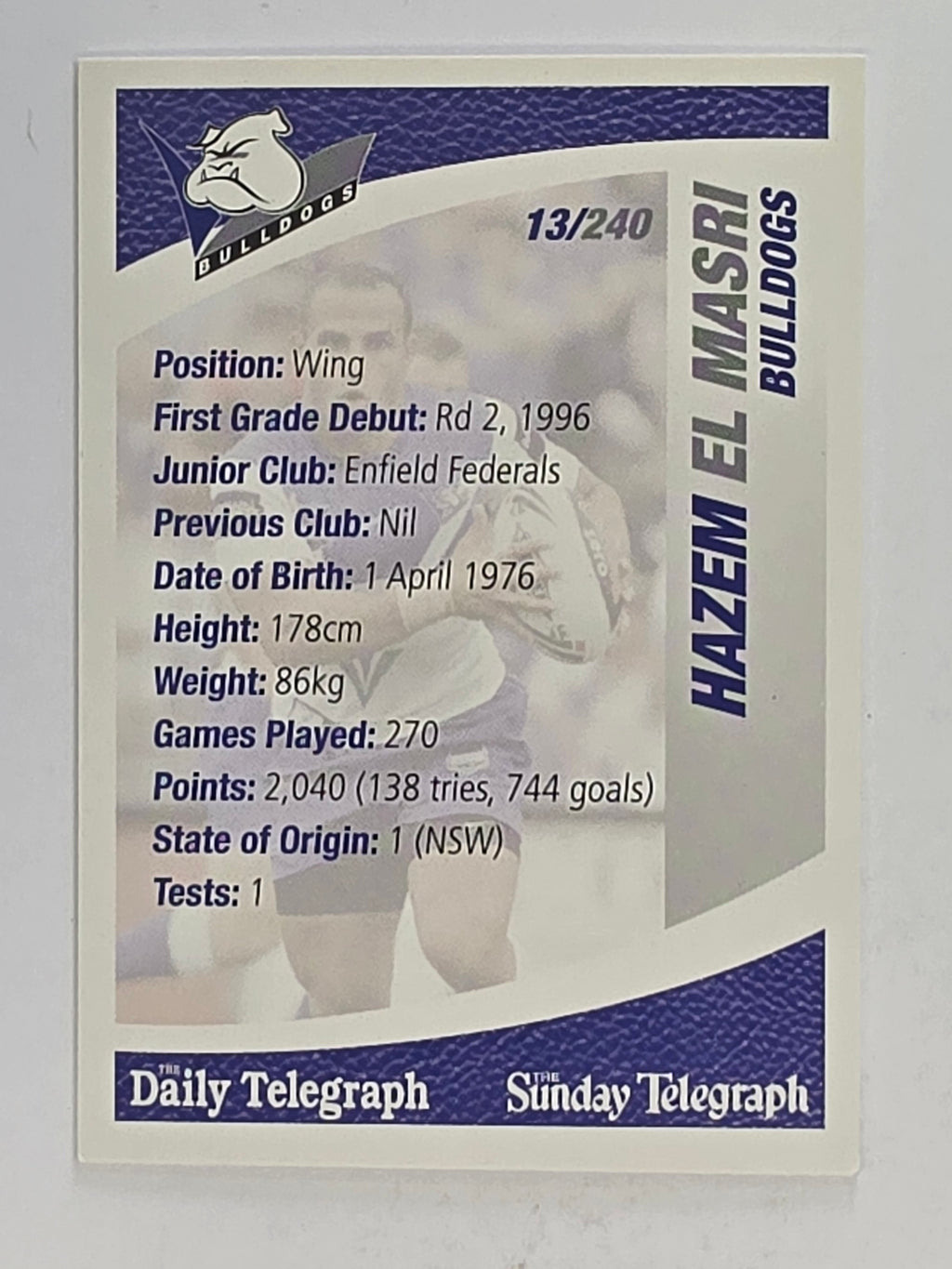 NRL 2008 Daily Telegraph | #013 | Hazem El Masri | Canterbury Bankstown Bulldogs