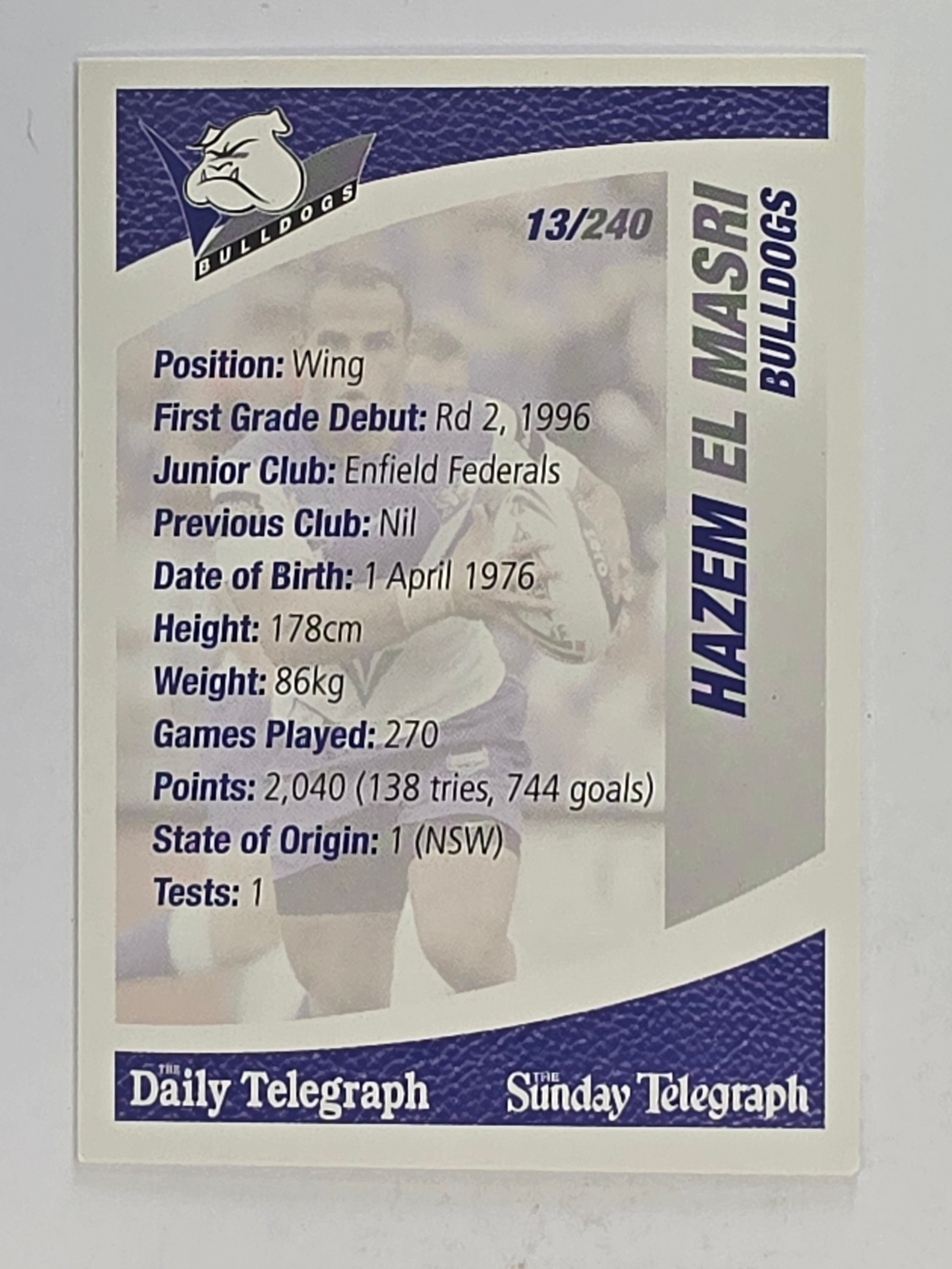 NRL 2008 Daily Telegraph | #013 | Hazem El Masri | Canterbury Bankstown Bulldogs